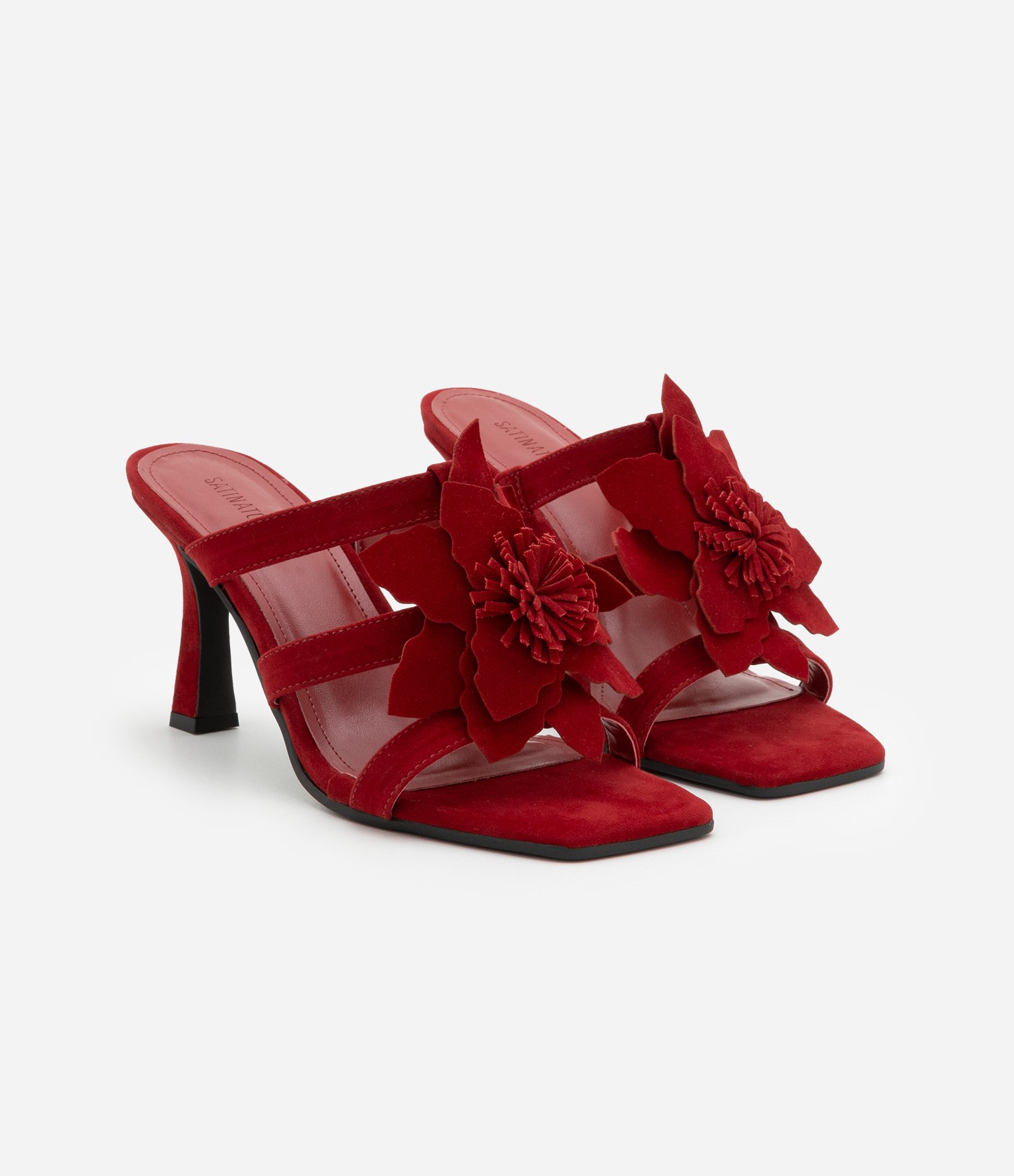 Sandália de PU com Efeito Camurça e Flor Aplicada Vermelho 2