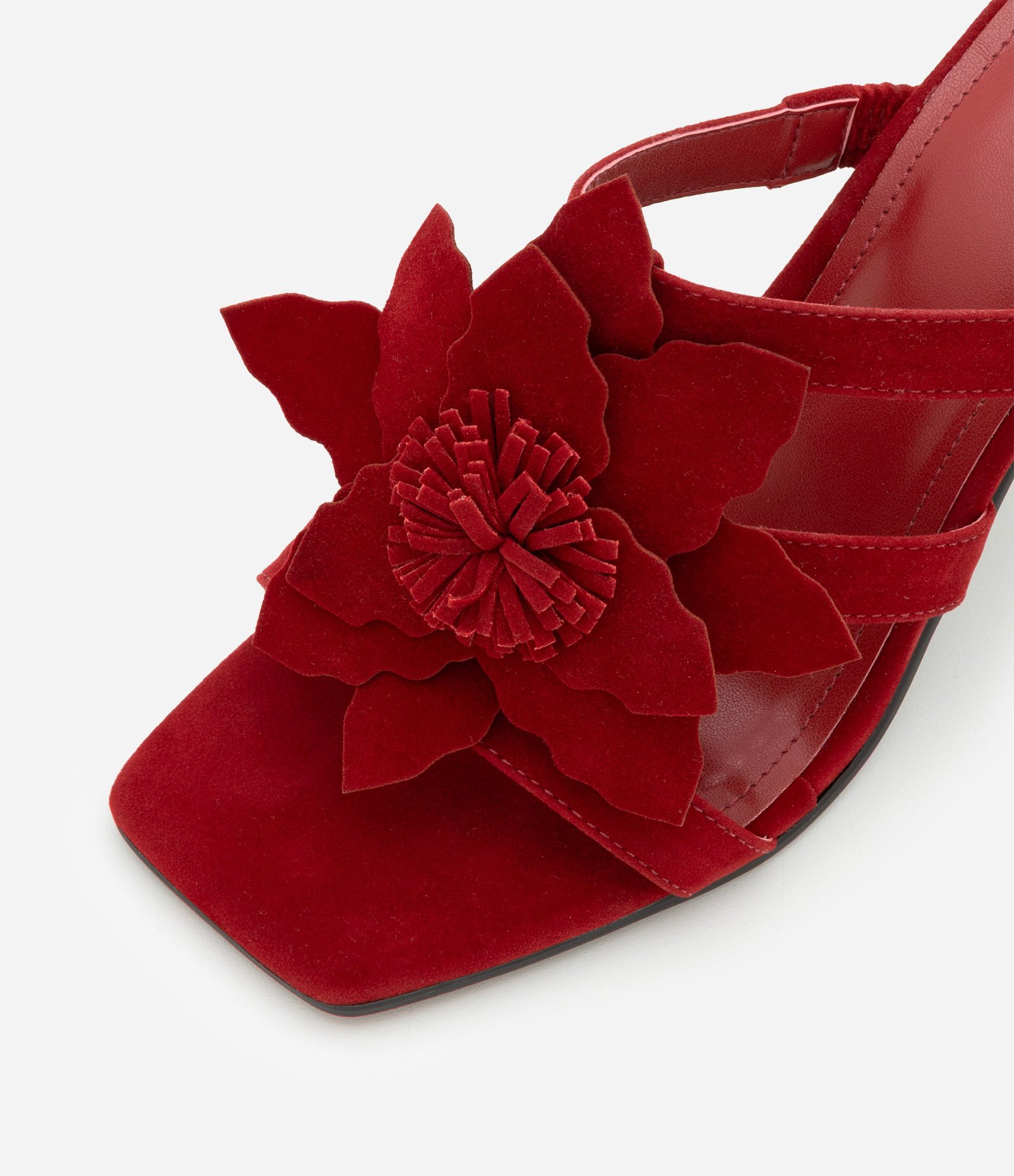 Sandália de PU com Efeito Camurça e Flor Aplicada Vermelho 5