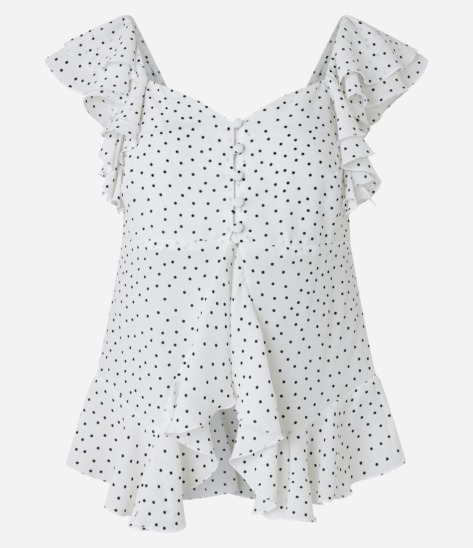 Blusa Peplum em Crepe com Babado no Ombro e Estampa Poá Branco 5