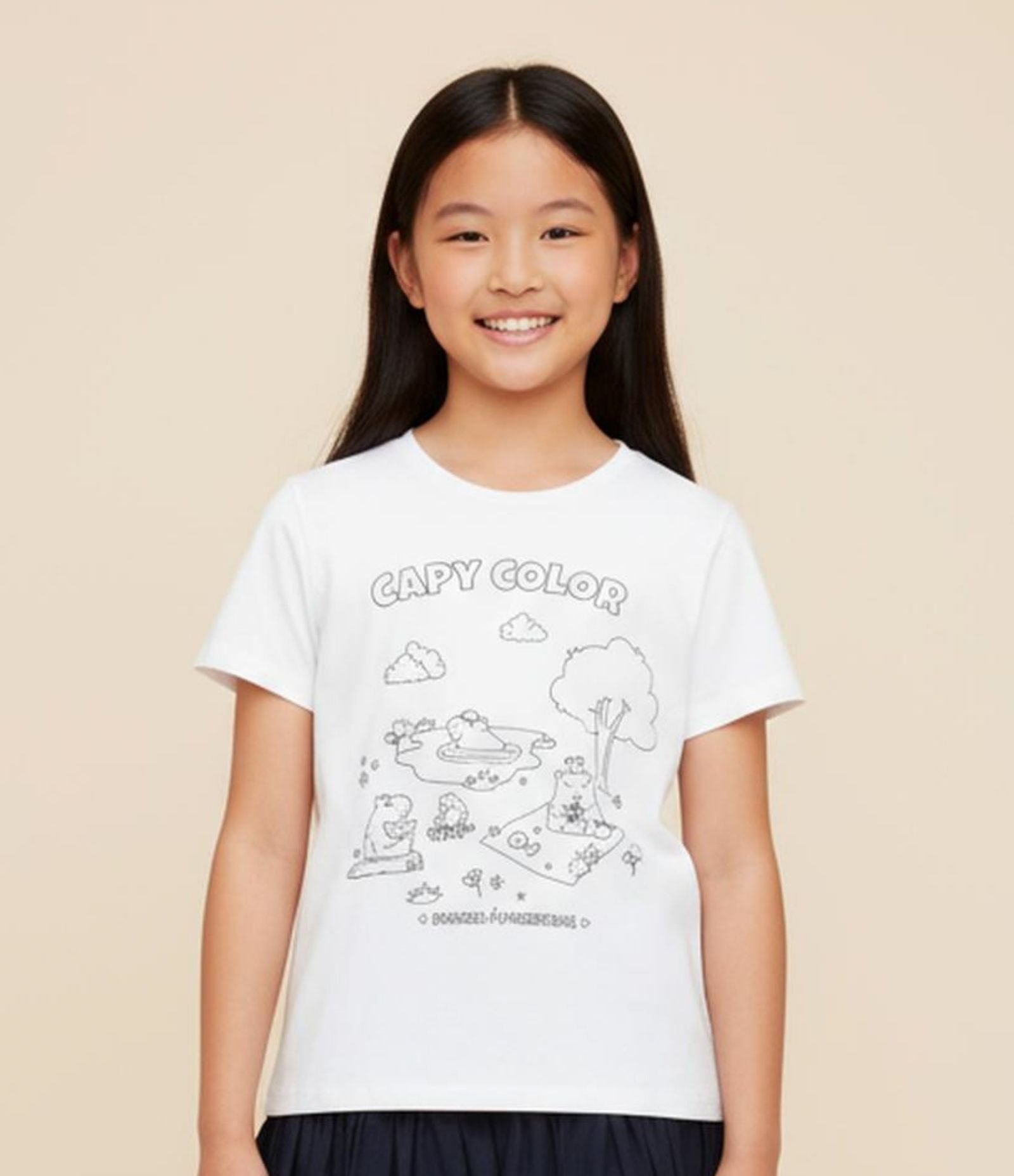 Camiseta Infantil com Estampa Capy Color - Tam 5 a 14 Anos Branco 1