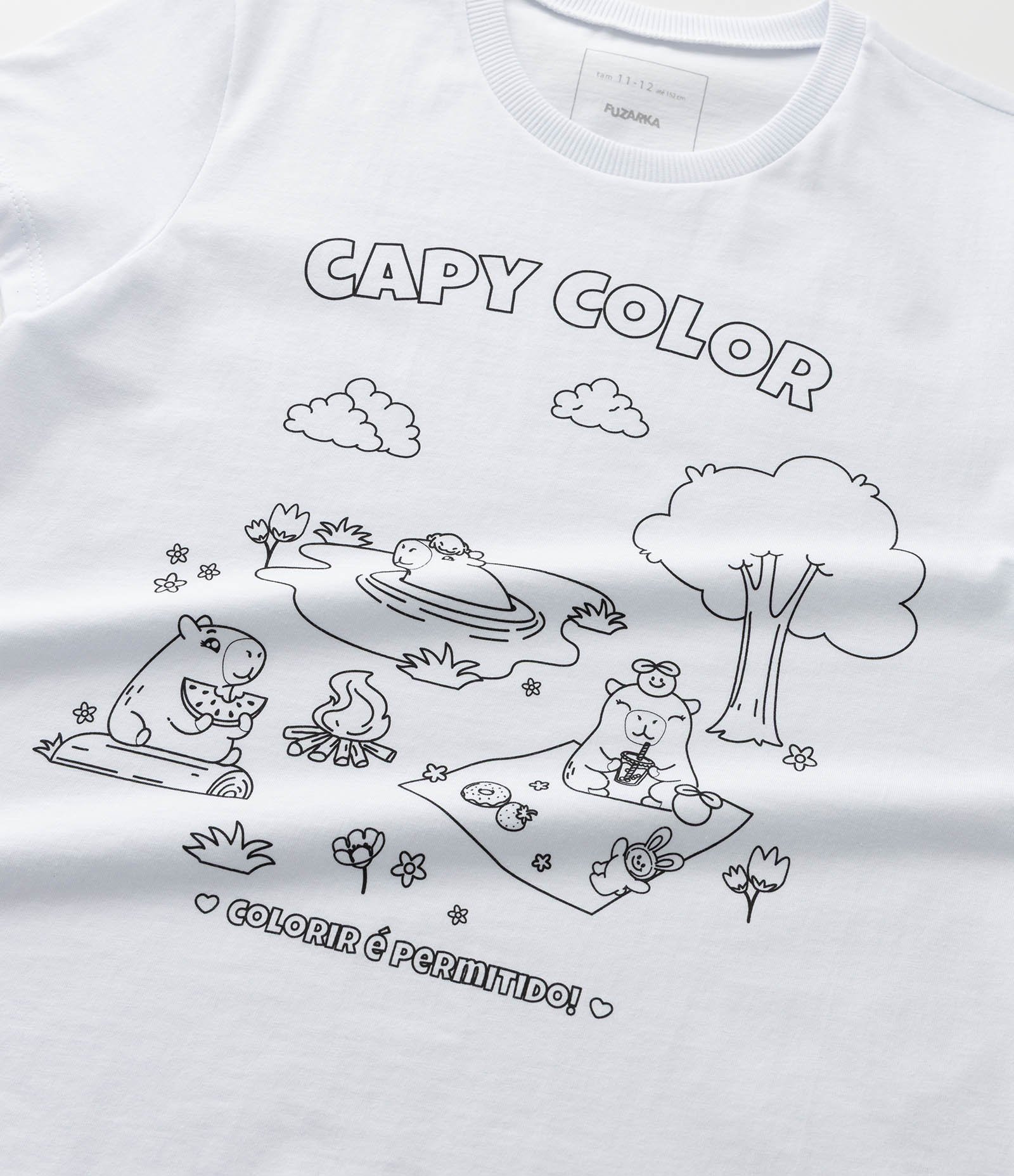 Camiseta Infantil com Estampa Capy Color - Tam 5 a 14 Anos Branco 7