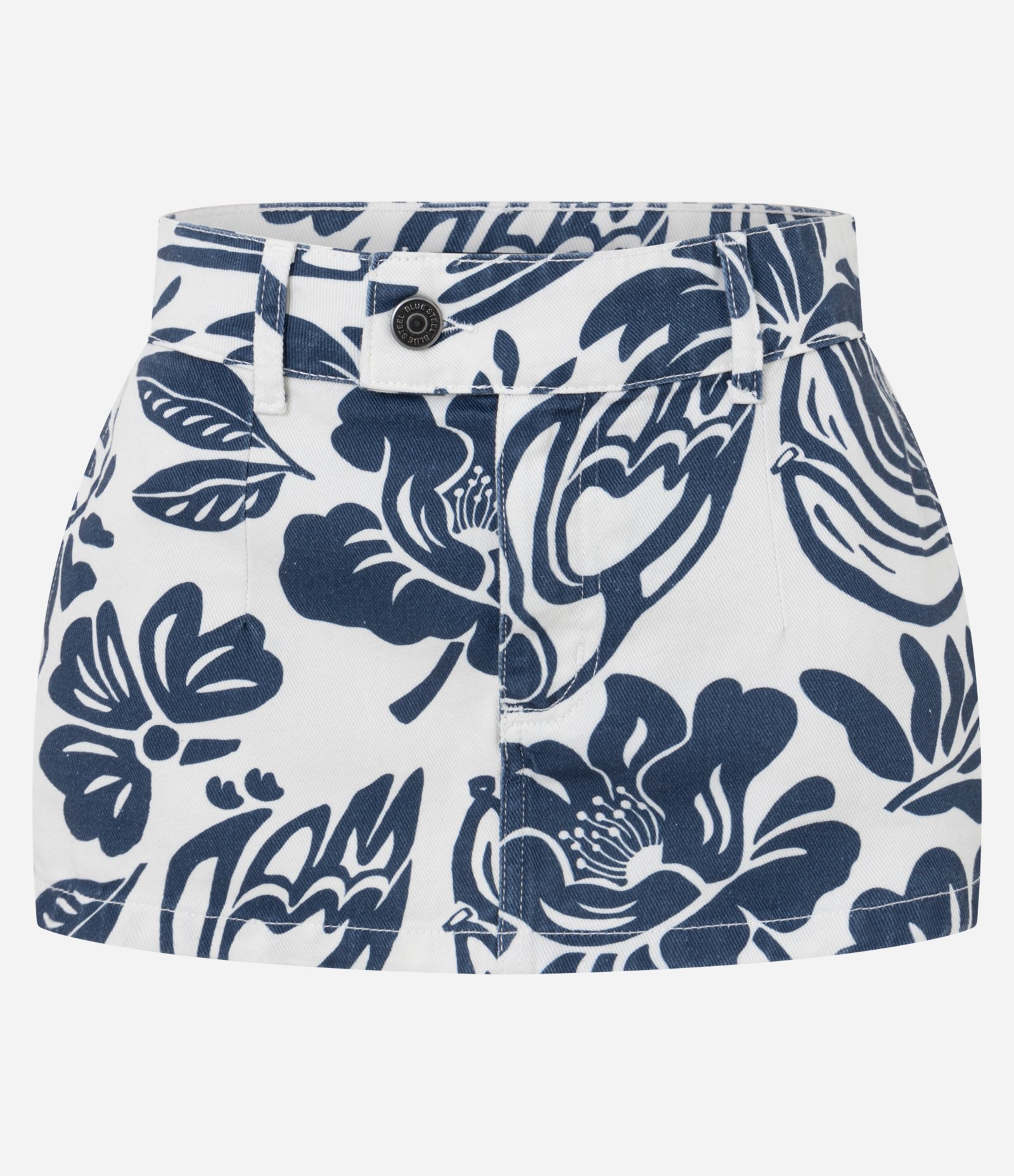 Saia Curta Cintura Baixa em Sarja com Estampa Floral Azul/Branco 5