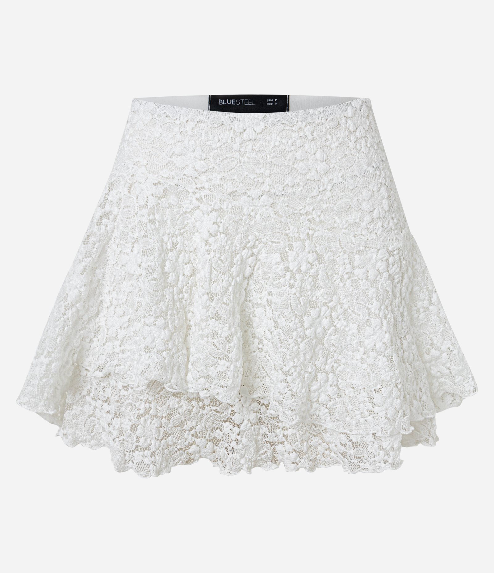 Saia Curta em Renda com Babado Assimétrico Branco 5