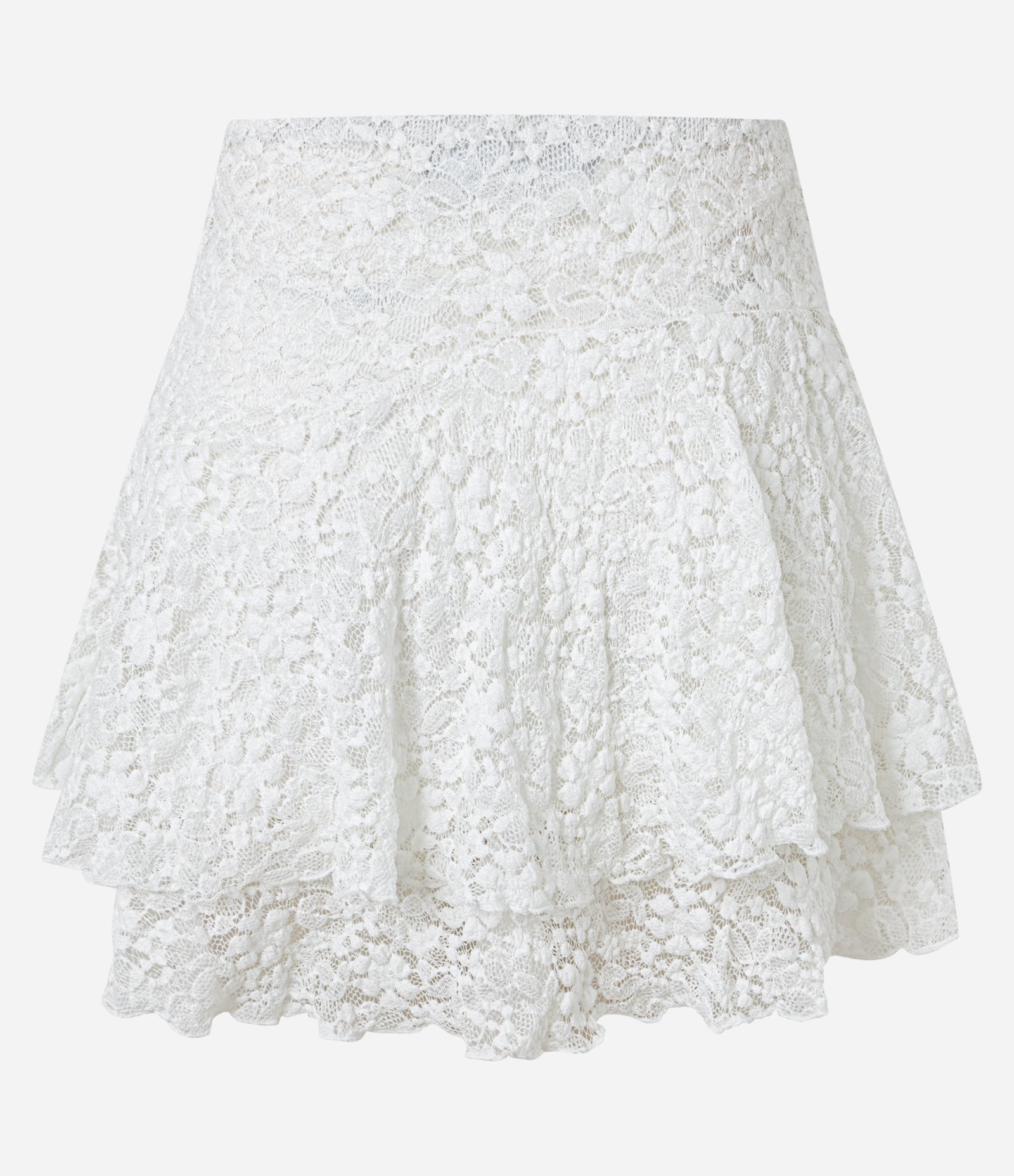 Saia Curta em Renda com Babado Assimétrico Branco 7