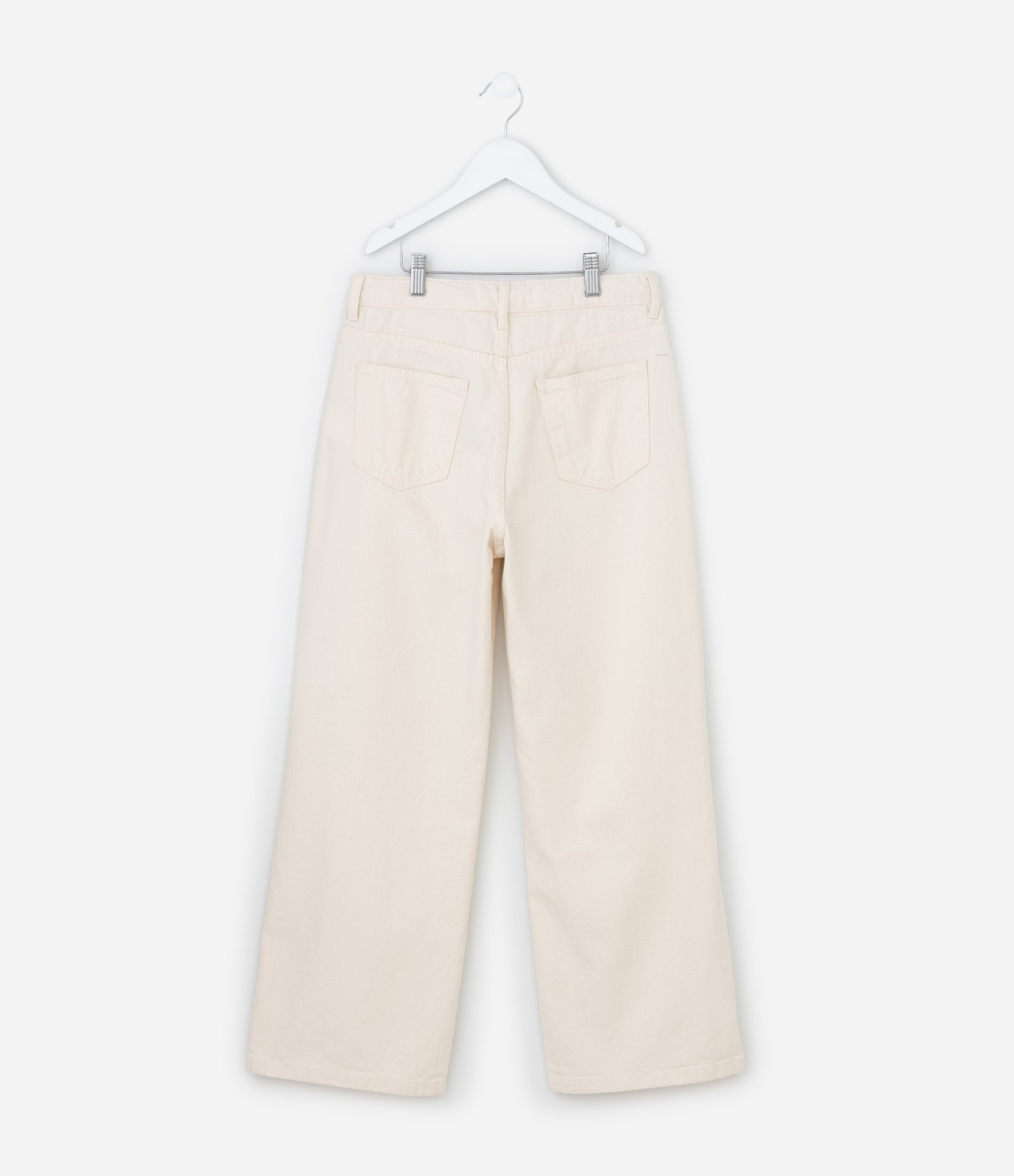 Calça Infantil Wide Leg em Sarja com Broderie na Barra - Tam 7 a 14 Anos Bege 2