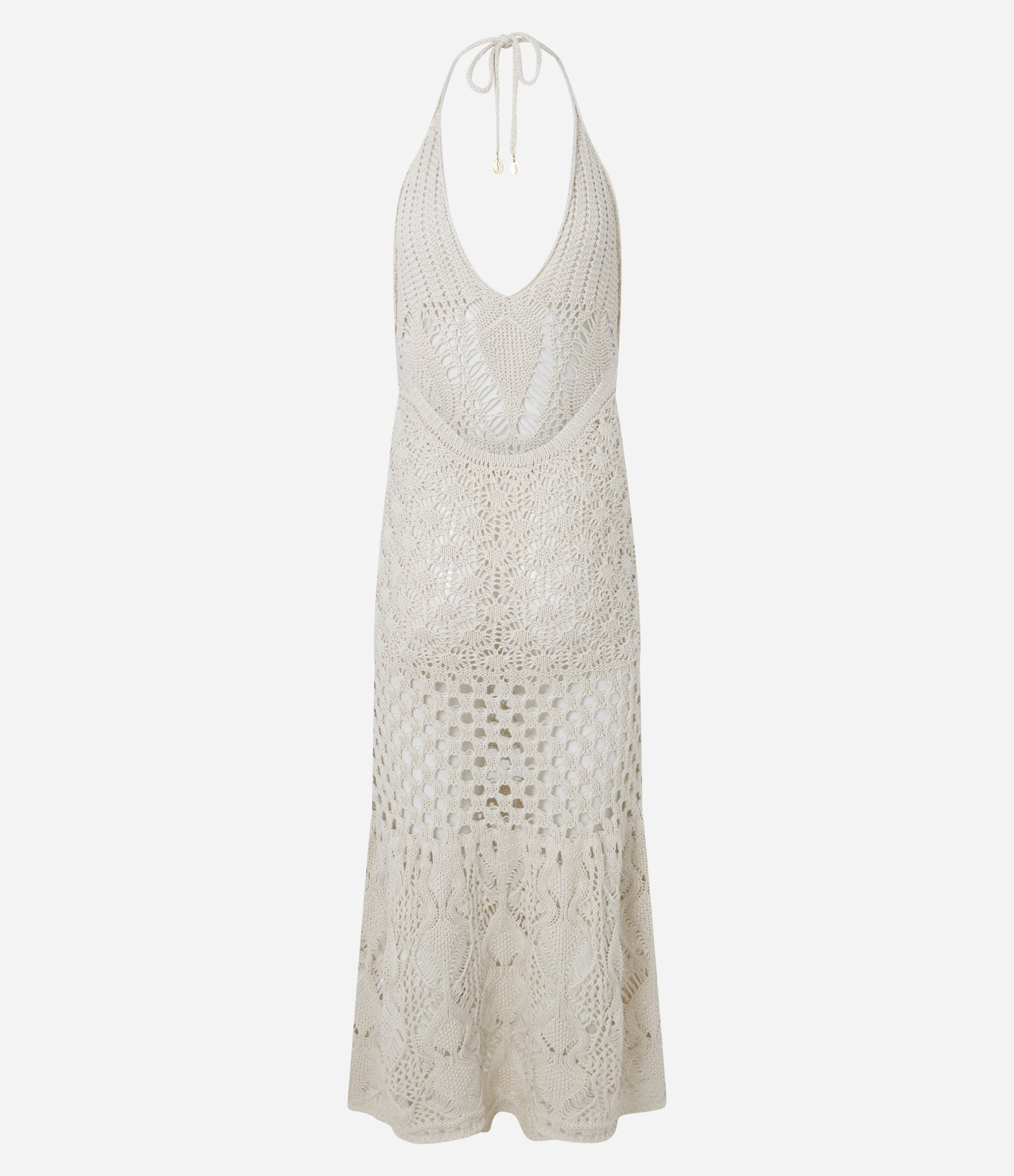 Saída de Praia Vestido Longo de Frente Única em Tricô Branco 9