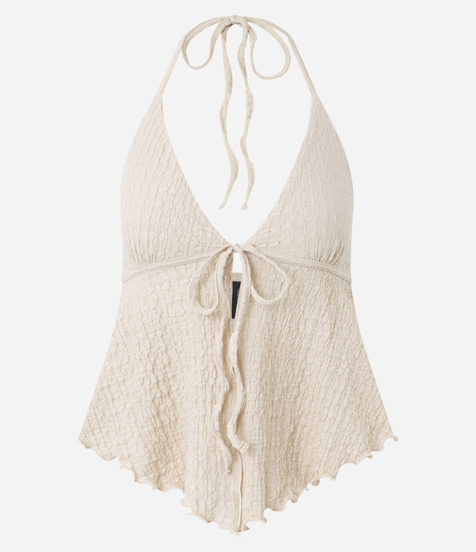 Blusa Frente Única Texturizada com Amarração e Barra Nuvem Bege 6