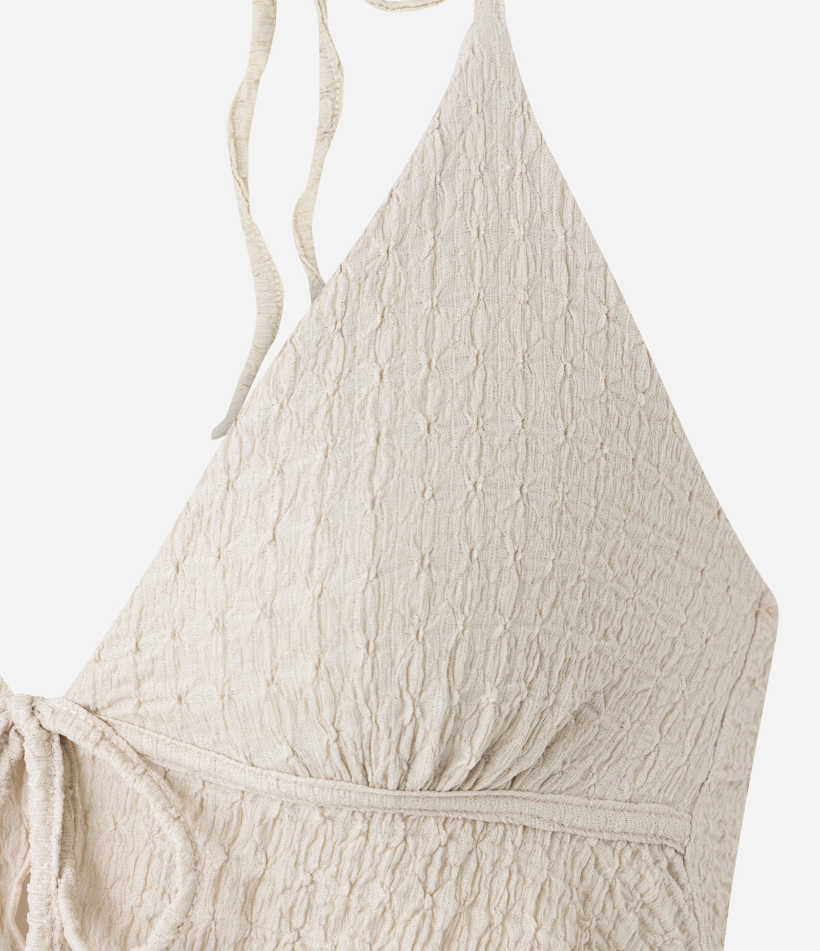 Blusa Frente Única Texturizada com Amarração e Barra Nuvem Bege 7