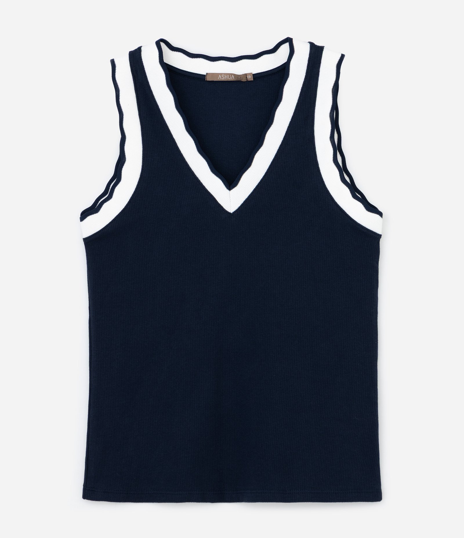 Blusa Regata em Ribana com Gola V em Retilínea Curve & Plus Size Azul 5