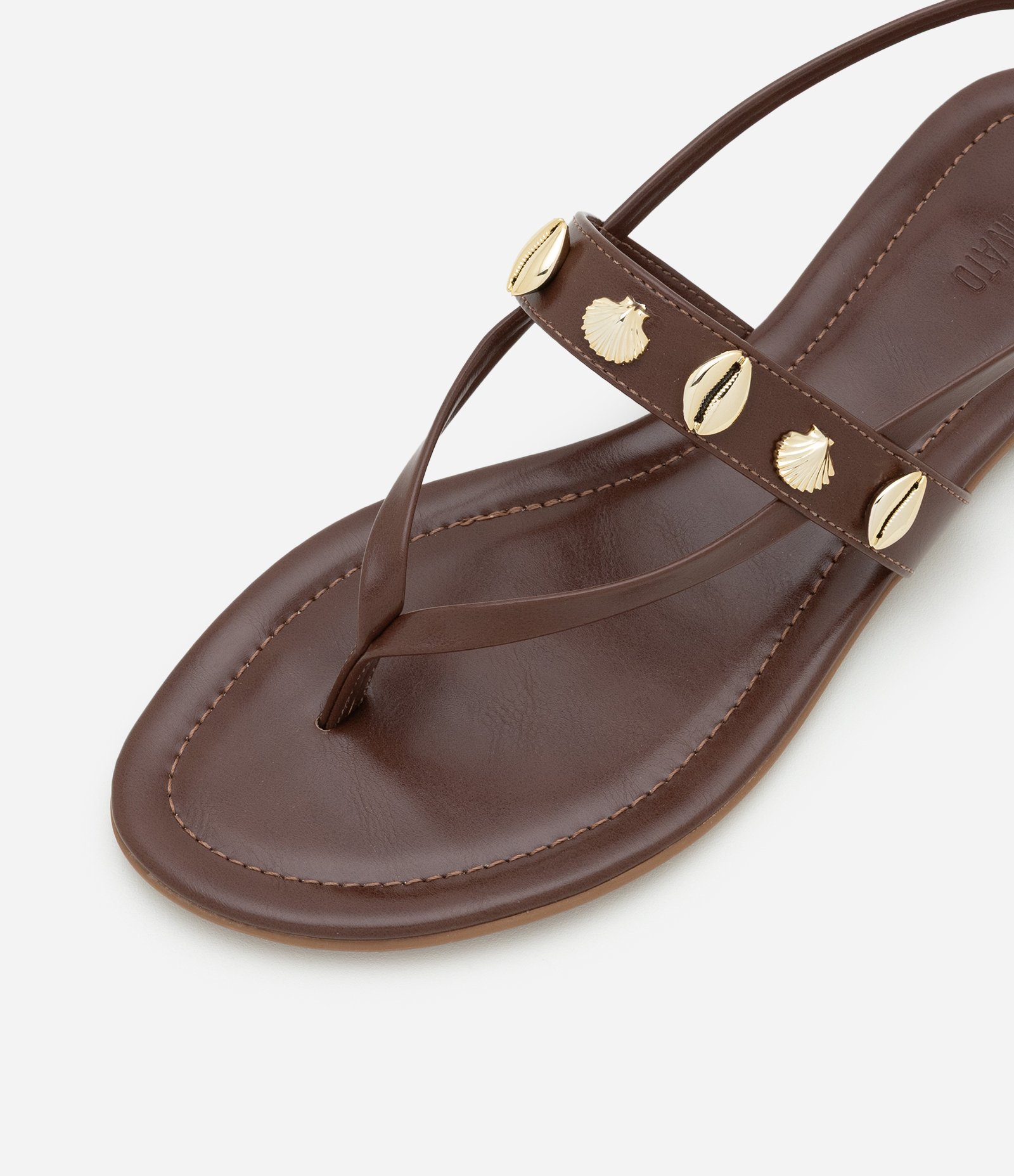 Sandália Rasteira com Tiras Finas e Pingentes de Fundo do Mar Marrom 4