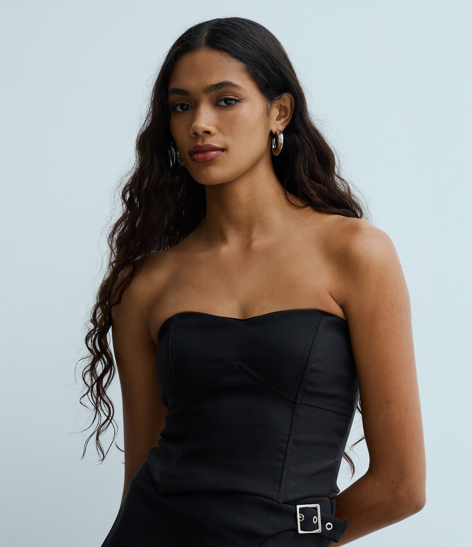 Blusa Corset Regular em Bengaline com Frisos Preto 2