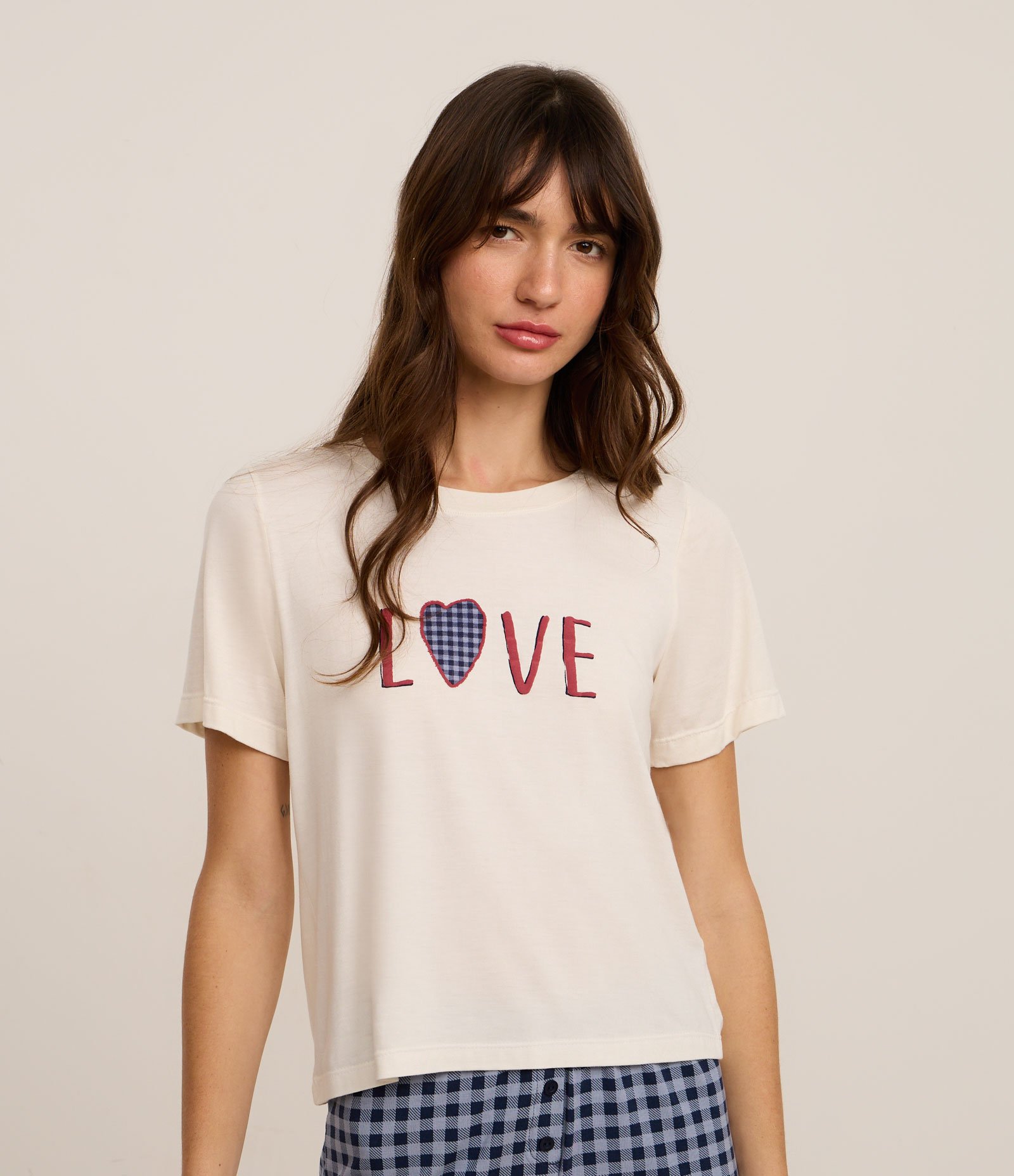 Blusa de Pijama em Viscose com Estampa Love Branco 2