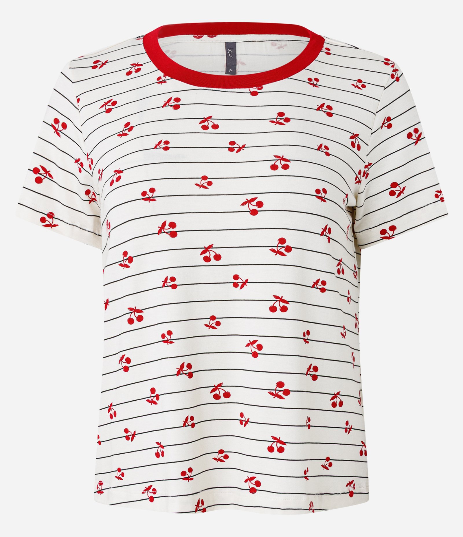 Blusa de Pijama em Viscose Listrada com Cerejinhas Off White 4