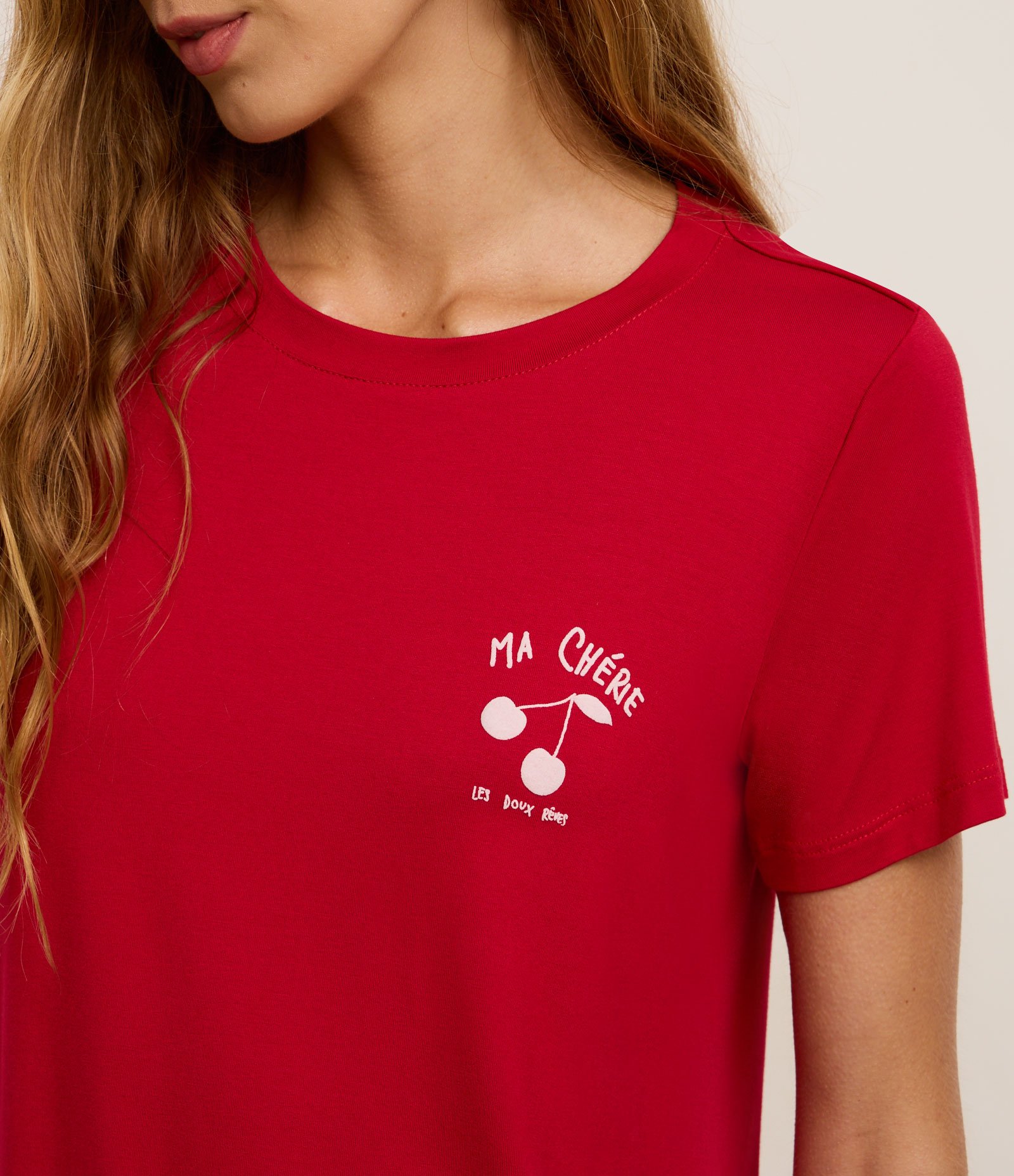Blusa de Pijama em Viscose com Estampa de Cereja Vermelho 3