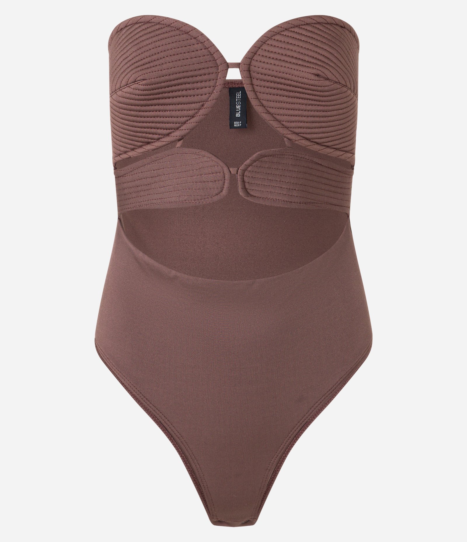 Body em Crepe Bicolor com Busto Pespontado Marrom 5