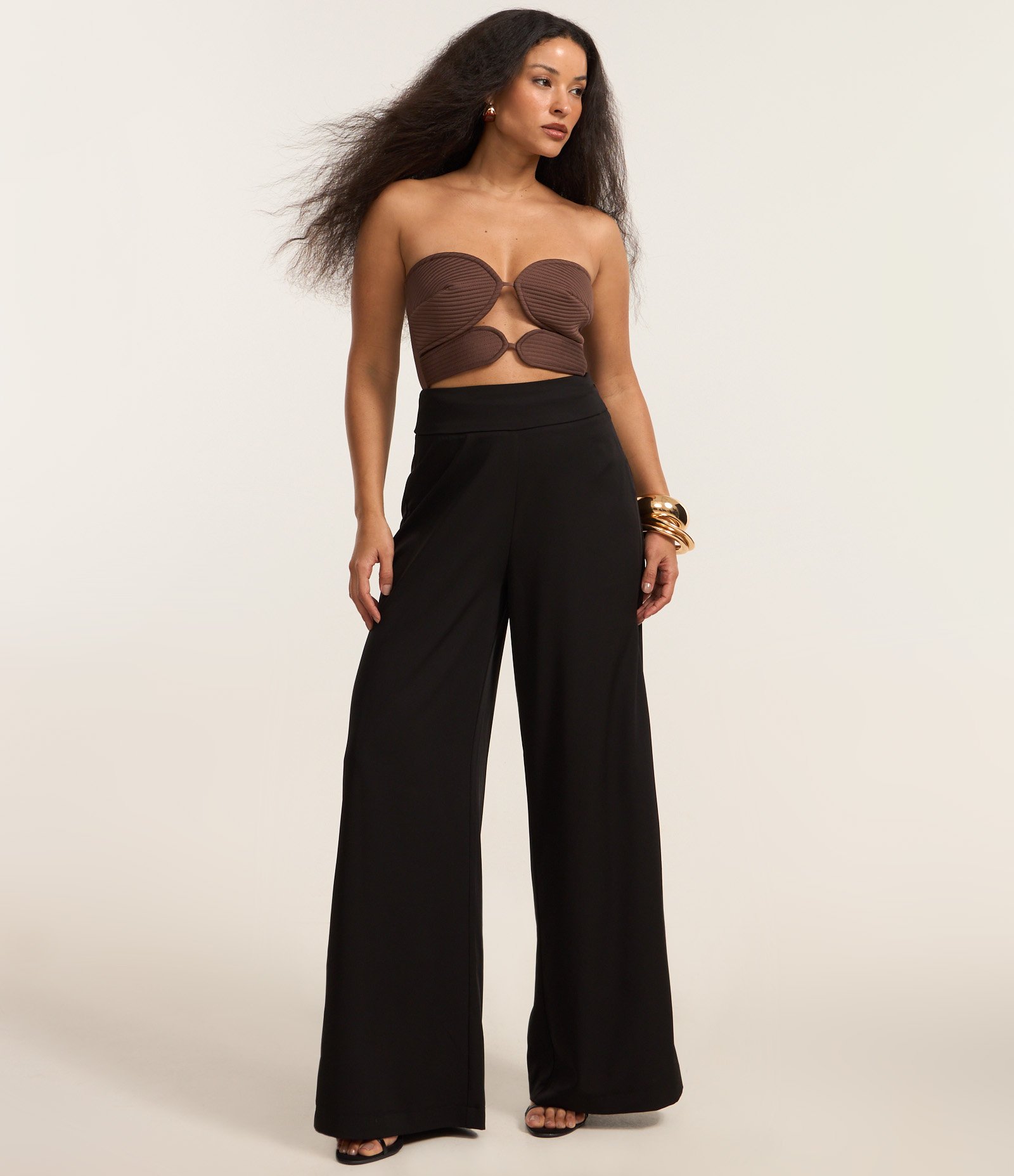 Body em Crepe Bicolor com Busto Pespontado Marrom 2