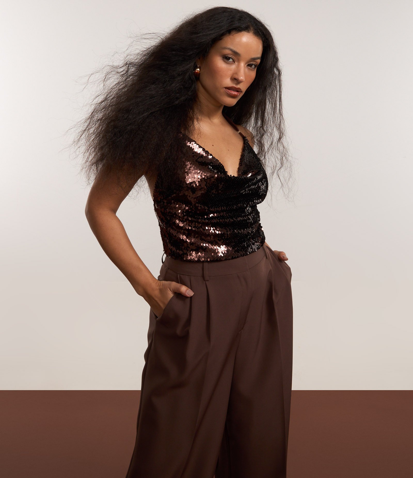 Blusa Frente Única em Paetê com Detalhe De Alças nas Costas Marrom 5