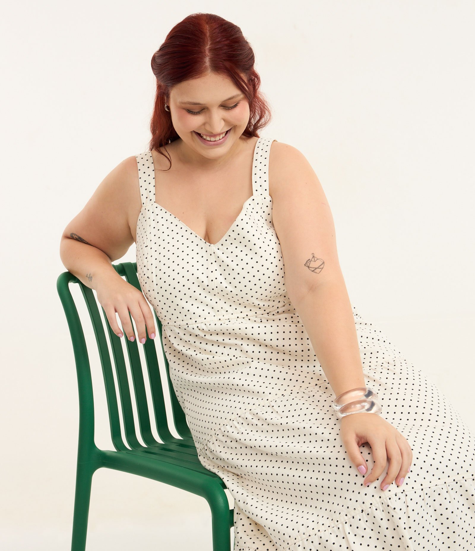 Vestido Midi em Sarja com Estampa Poá Curve & Plus Size Branco 2