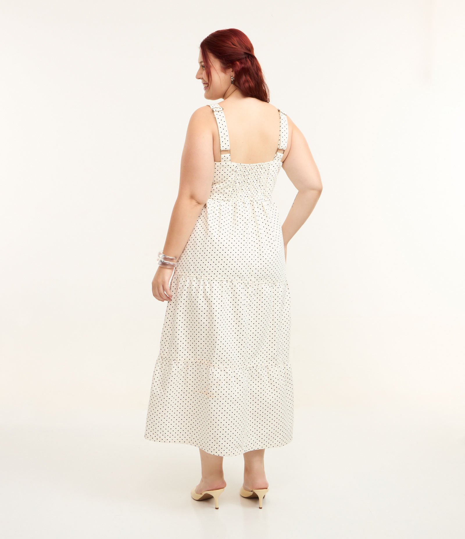 Vestido Midi em Sarja com Estampa Poá Curve & Plus Size Branco 5