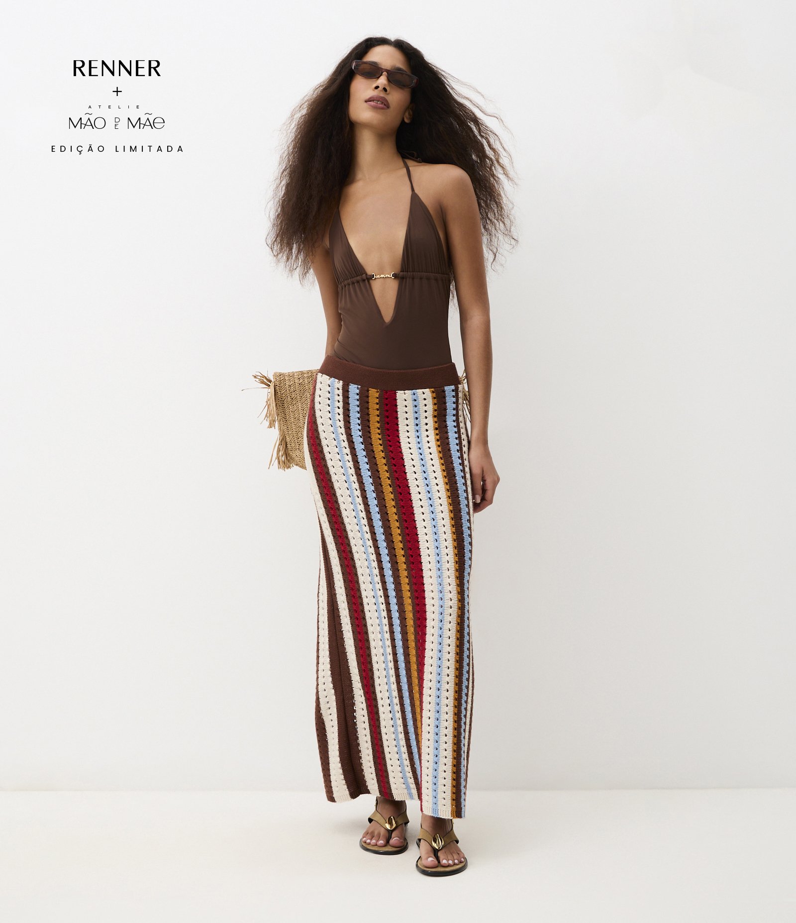 Saia Midi em Tricô com Listras Verticais Multicores 1