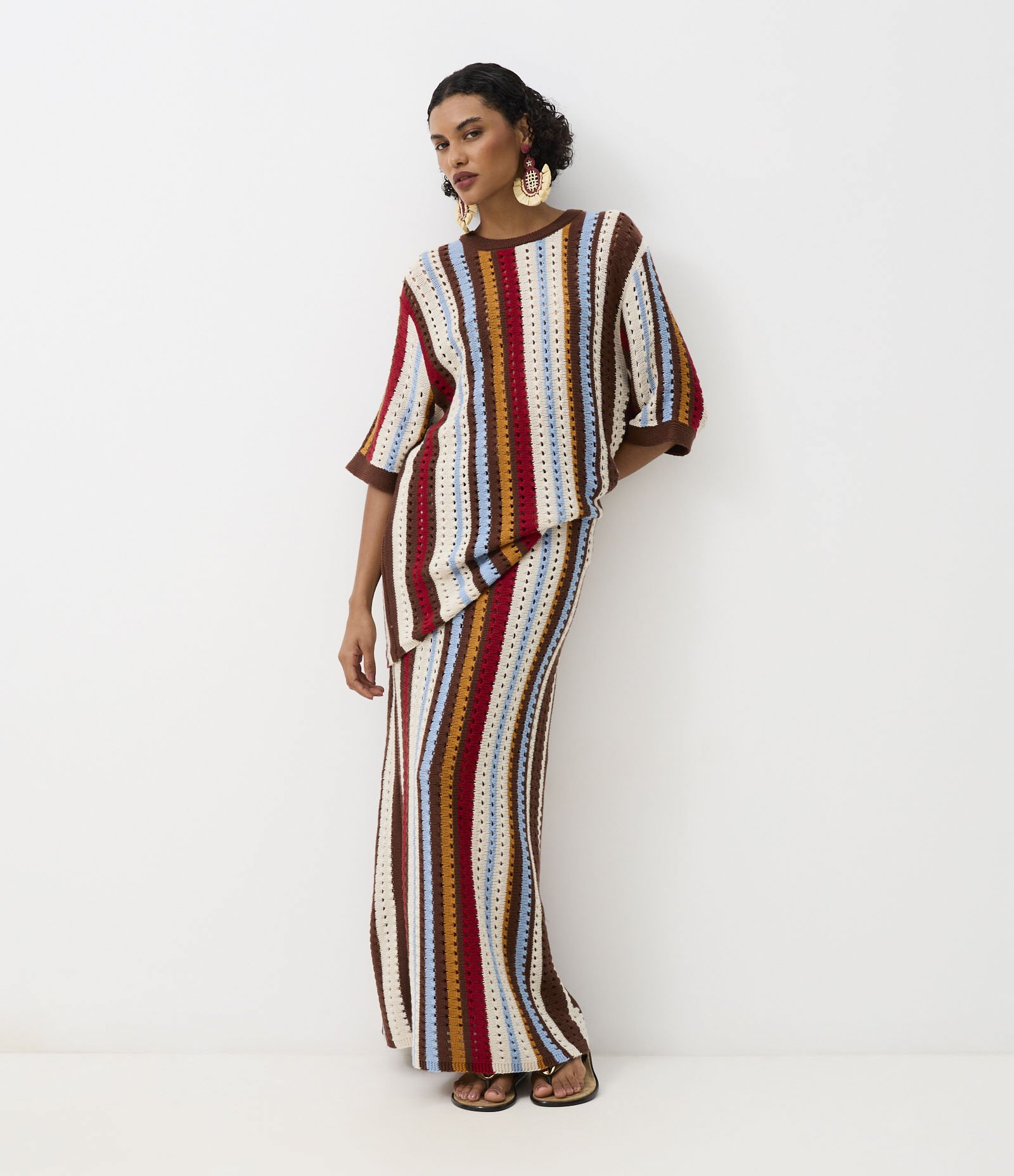 Saia Midi em Tricô com Listras Verticais Multicores 2