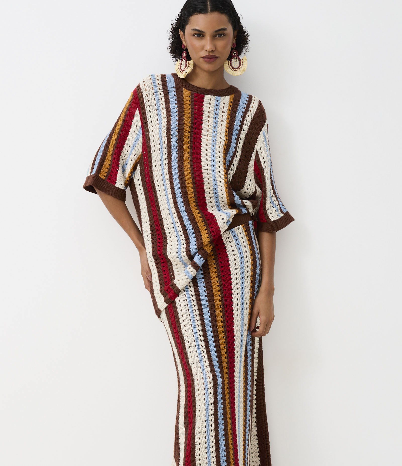 Saia Midi em Tricô com Listras Verticais Multicores 3