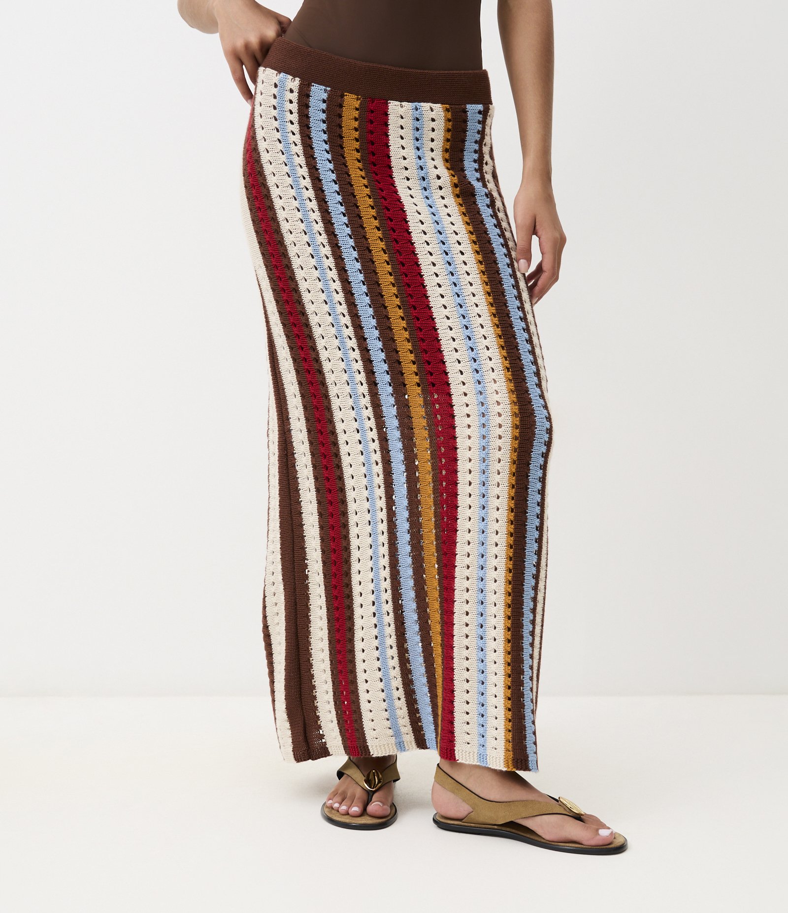 Saia Midi em Tricô com Listras Verticais Multicores 4