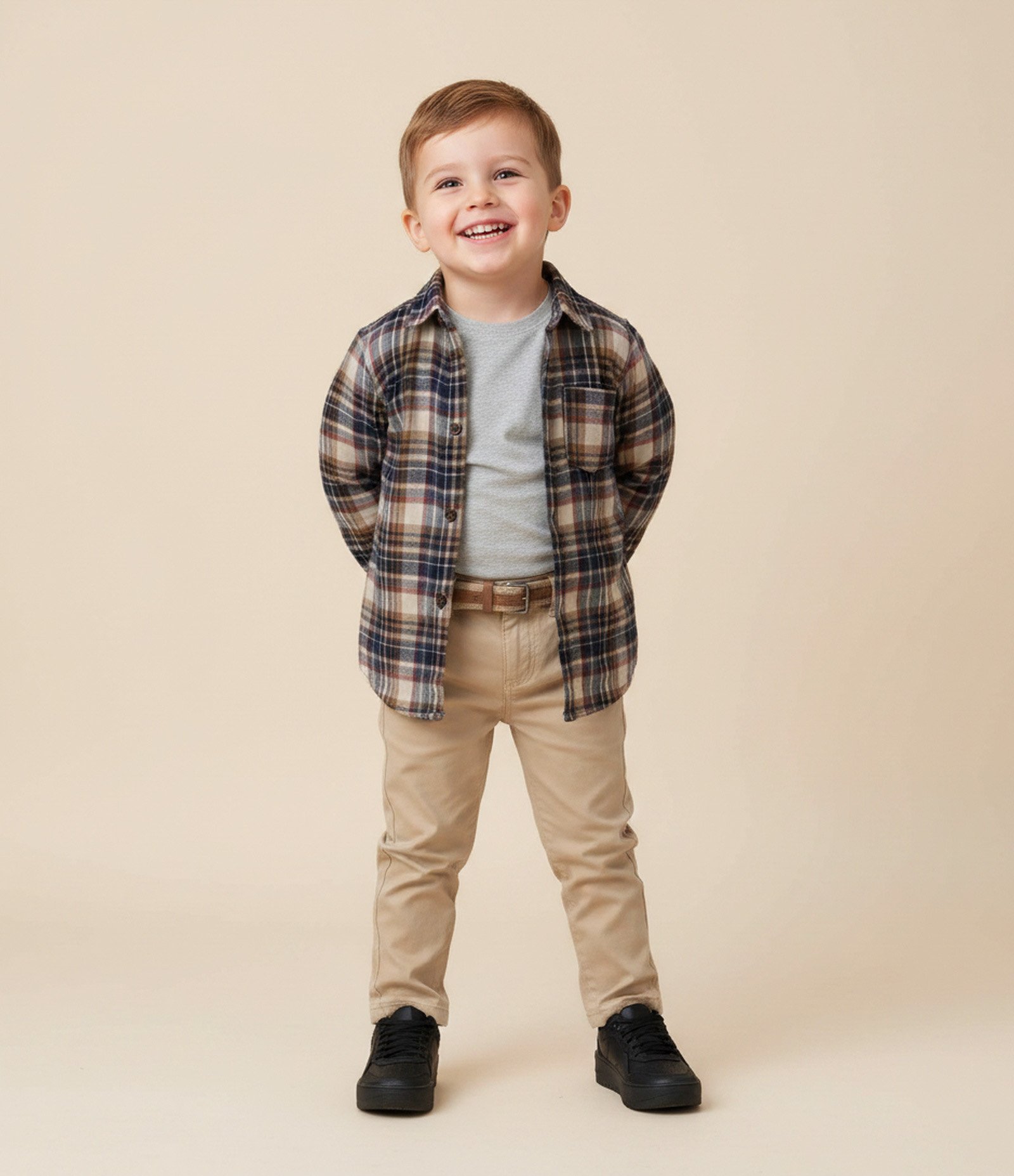 Camisa Infantil em Flanela com Estampa Xadrez – Tam 1 a 4 Anos Marrom/Bege/Azul 1