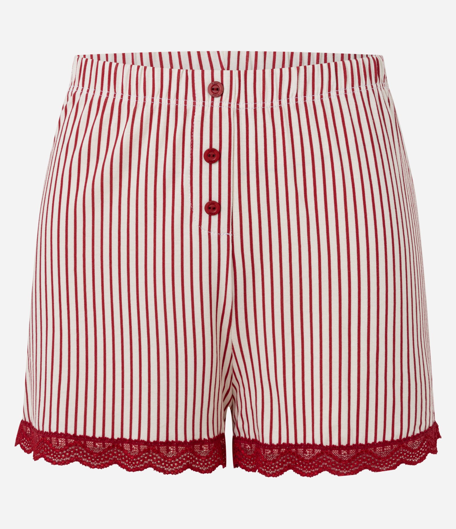 Short de Pijama em Viscose Listrada com Botões e Rendinha Branco/Vermelho 5