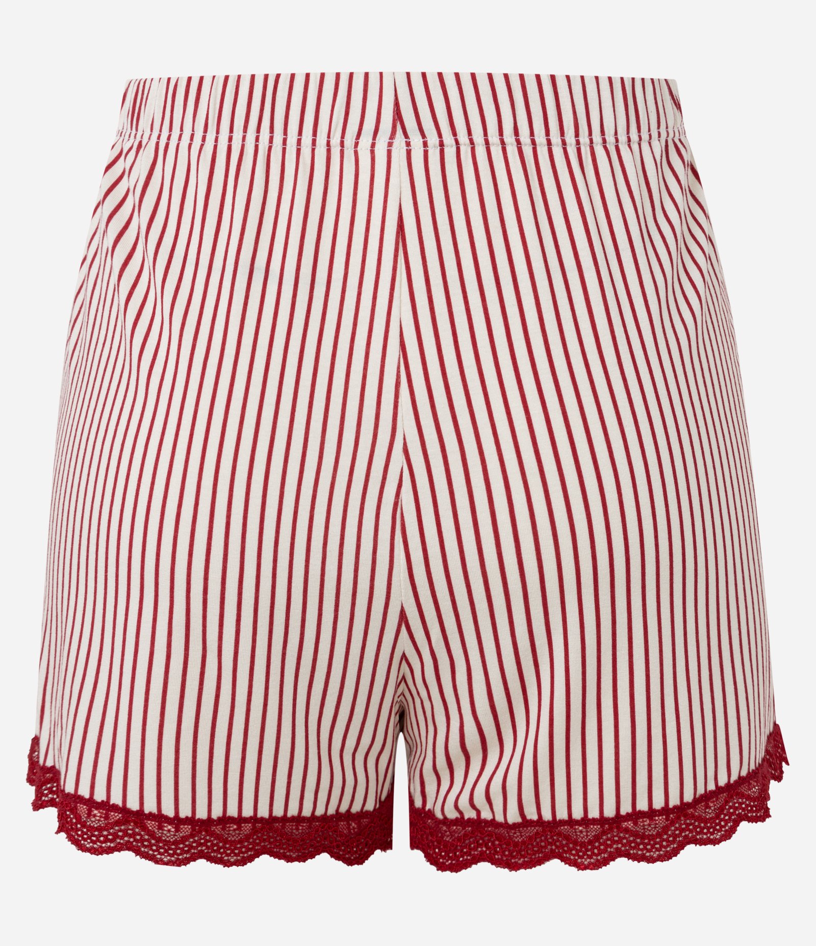 Short de Pijama em Viscose Listrada com Botões e Rendinha Branco/Vermelho 6