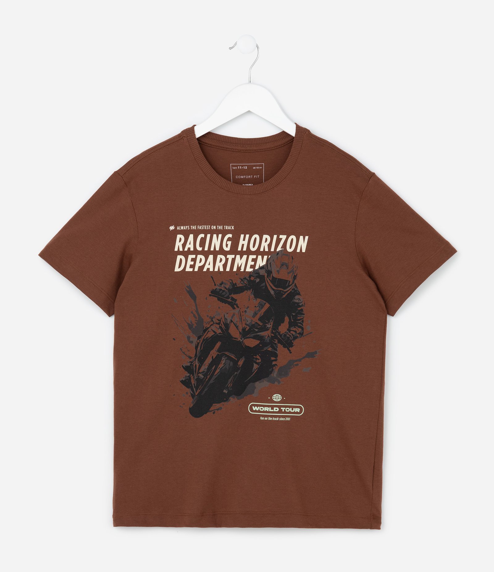 Camiseta Infantil com Estampa Moto Racing - Tam 5 a 14 anos Marrom 1