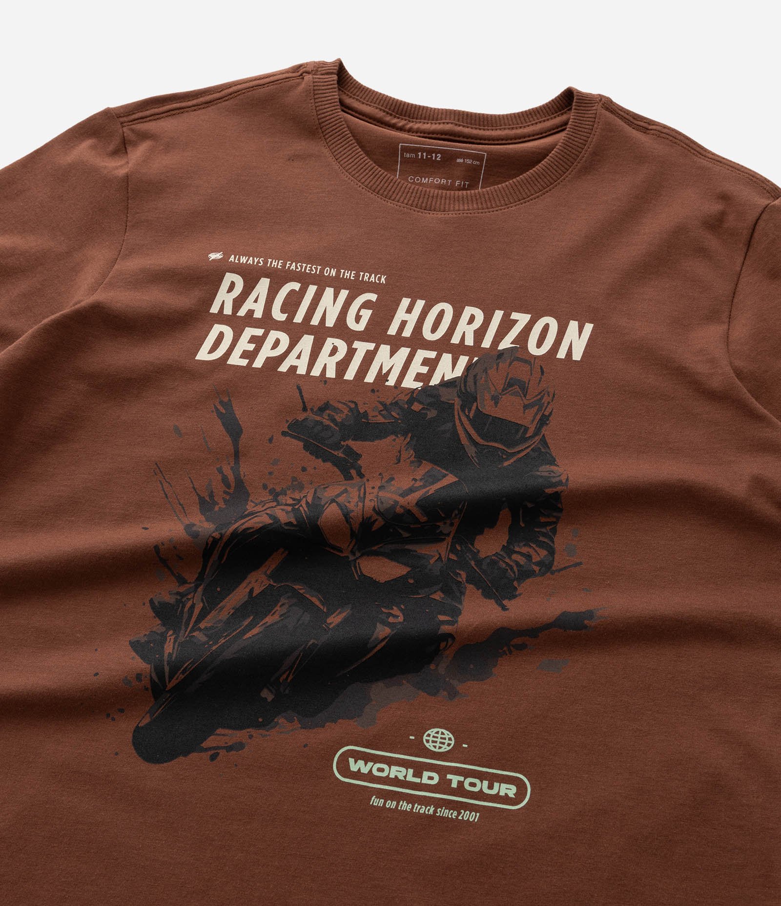 Camiseta Infantil com Estampa Moto Racing - Tam 5 a 14 anos Marrom 6