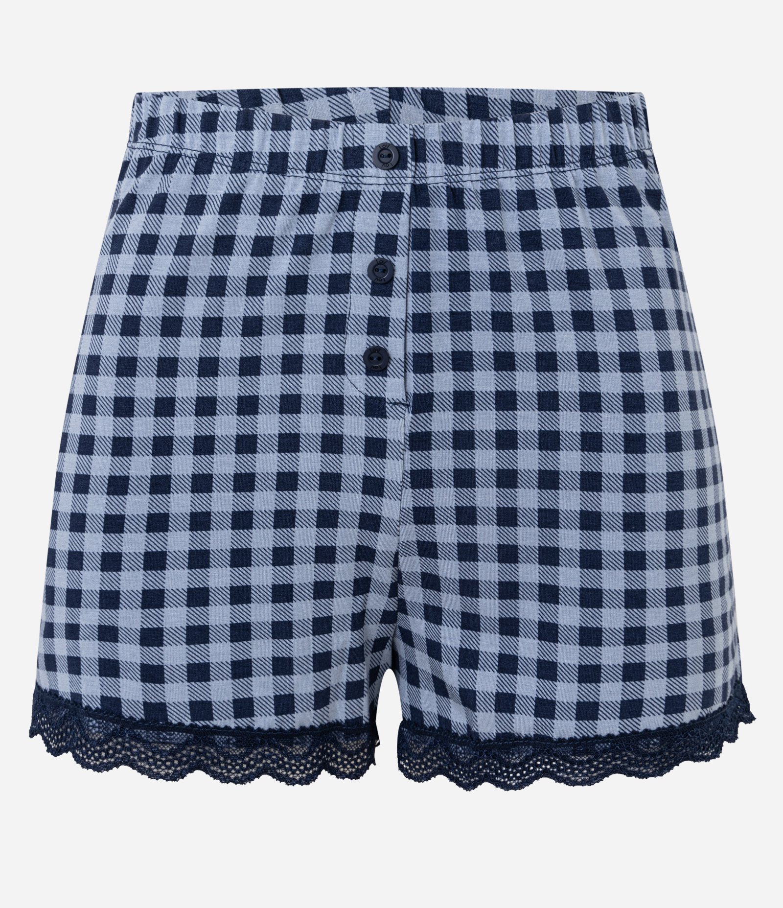 Short de Pijama em Viscose Xadrez com Rendinha na Barra Azul 5