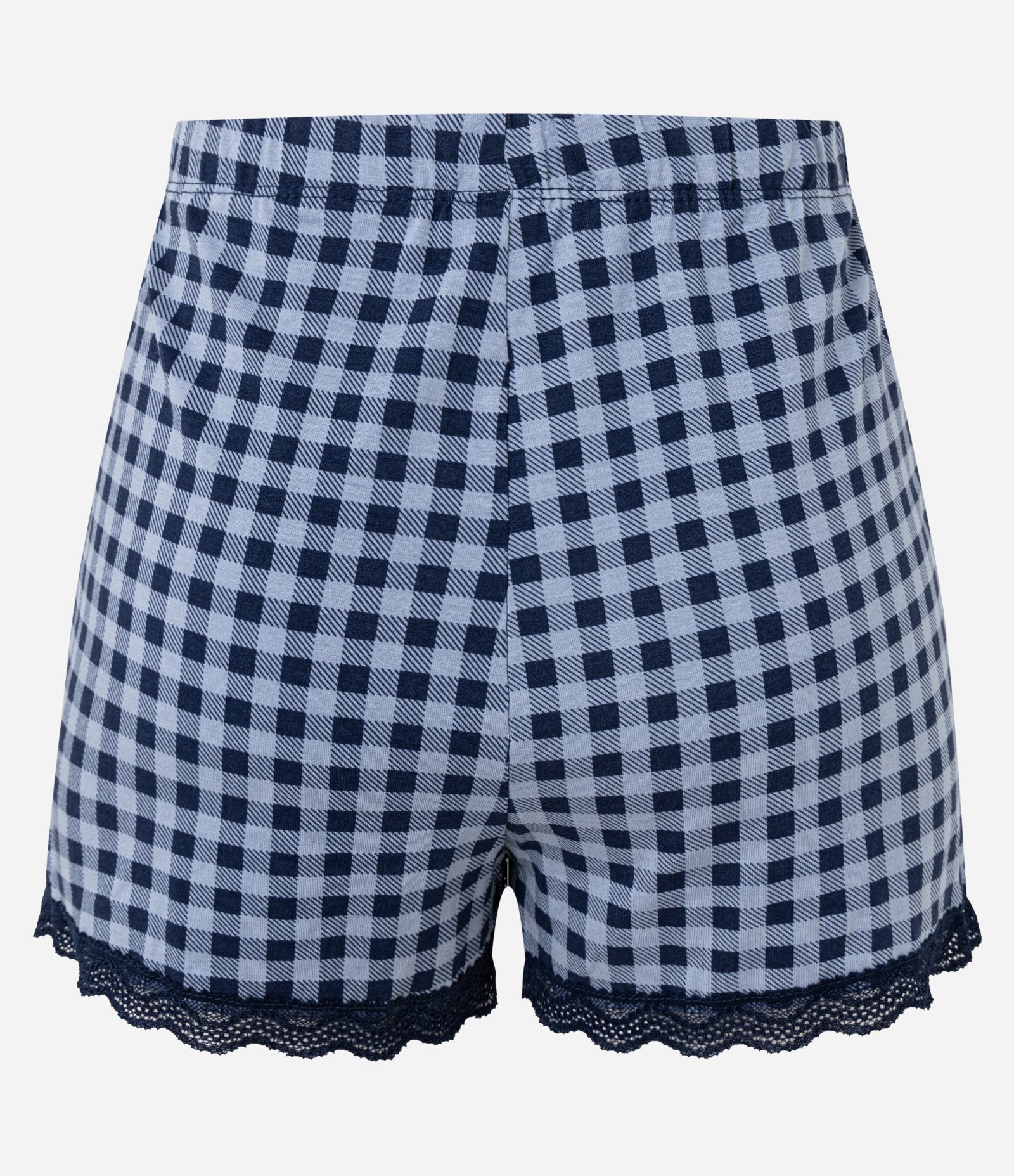 Short de Pijama em Viscose Xadrez com Rendinha na Barra Azul 6