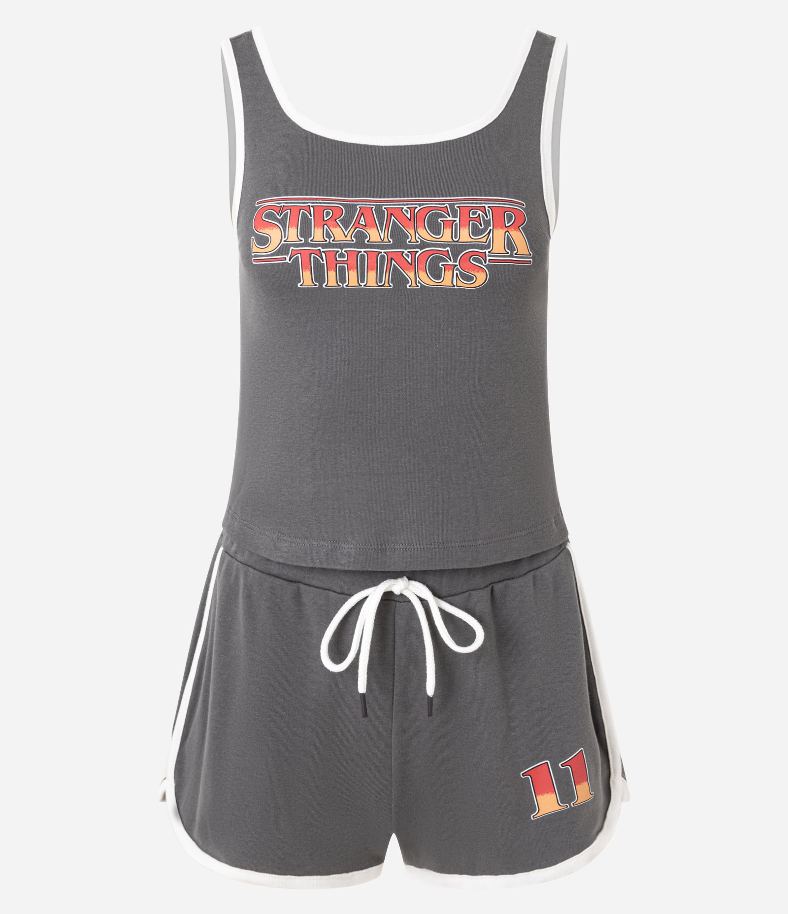 Pijama Short Doll em Algodão com Estampa Stranger Things e Short Runner Cinza 6