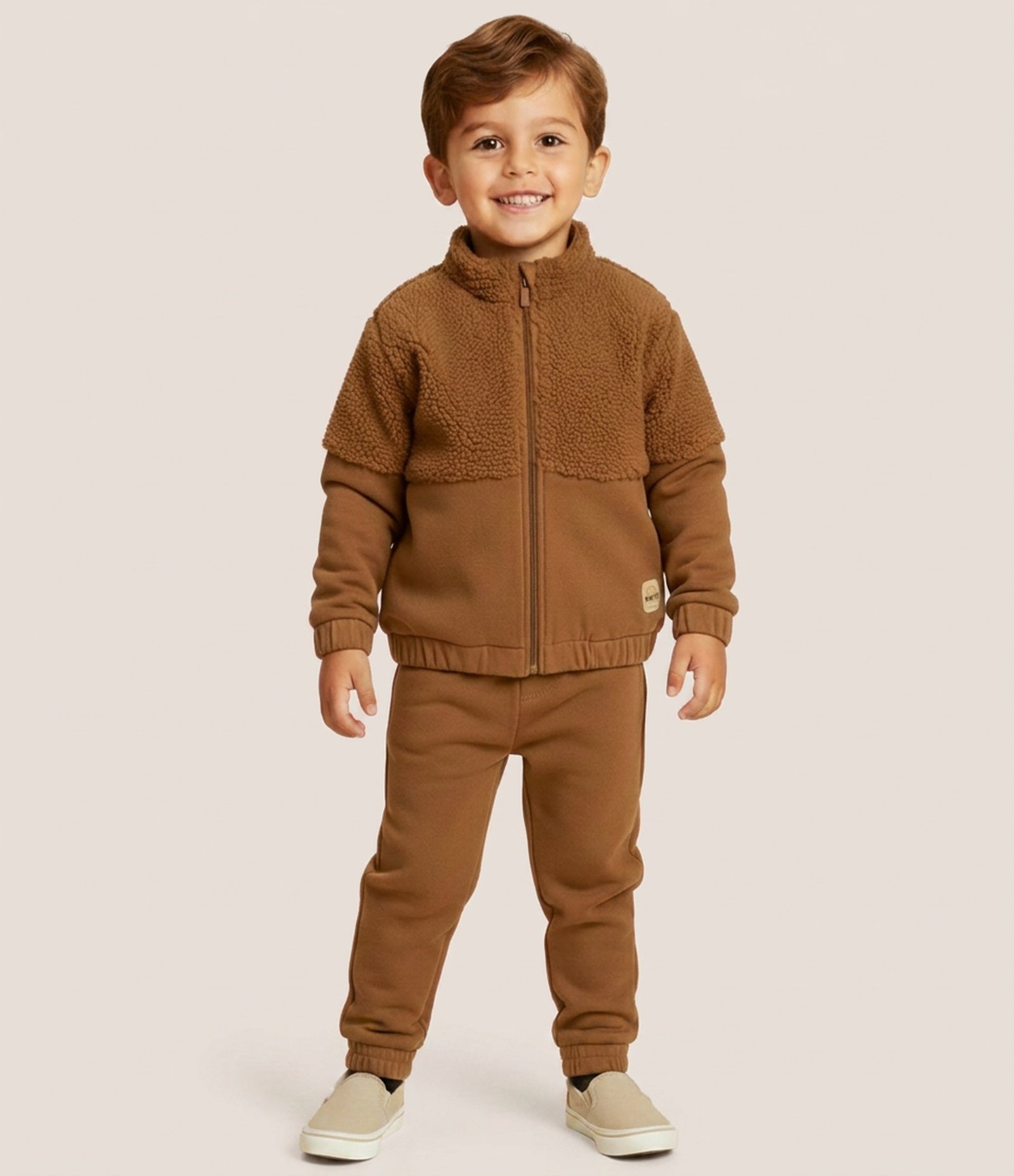 Conjunto Infantil com Recorte em Sherpa e Calça - Tam 1 a 6 Anos Marrom 1