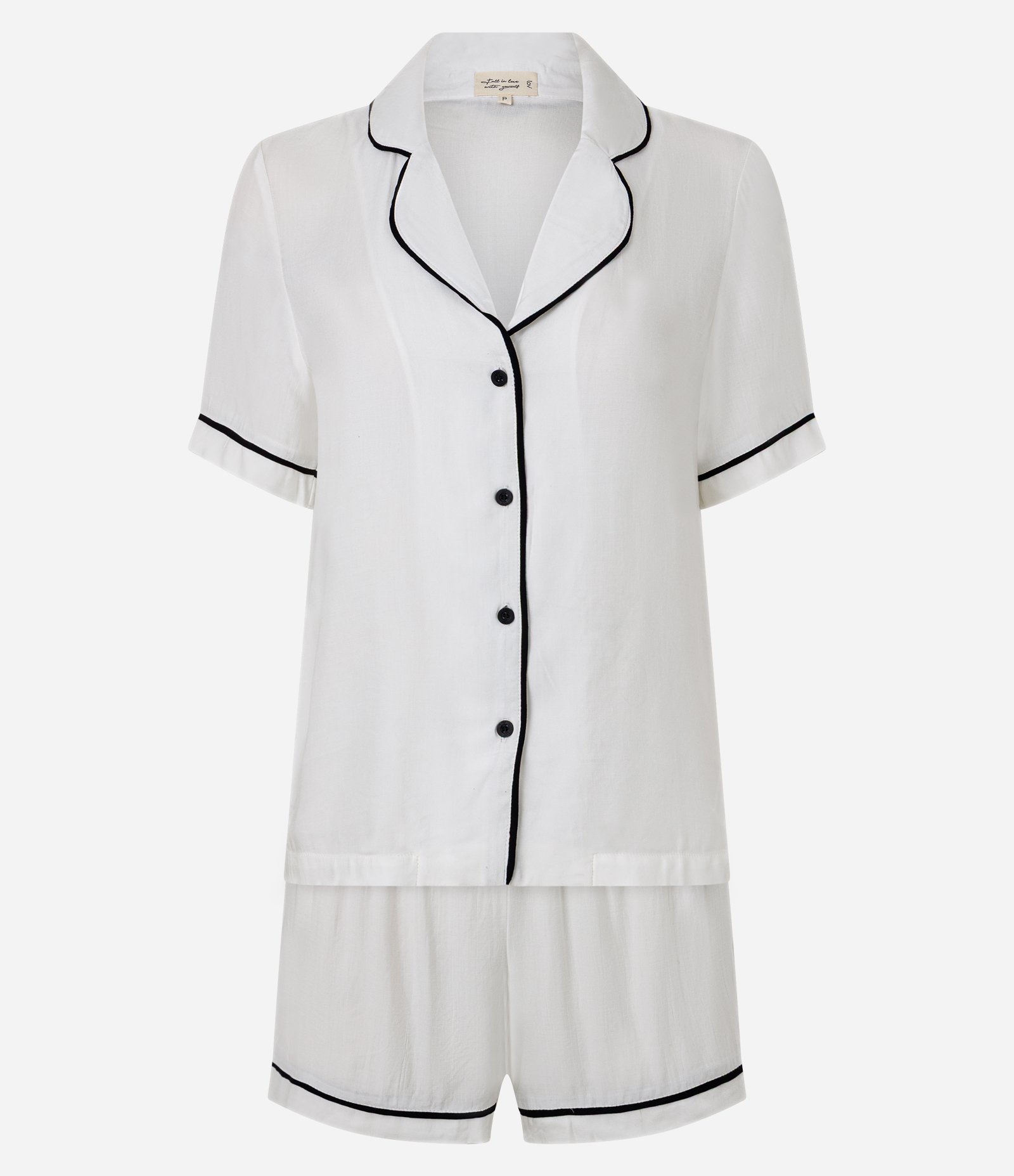 Pijama Short Doll Americano em Cetim de Viscose com Viés Contrastante Branco 1