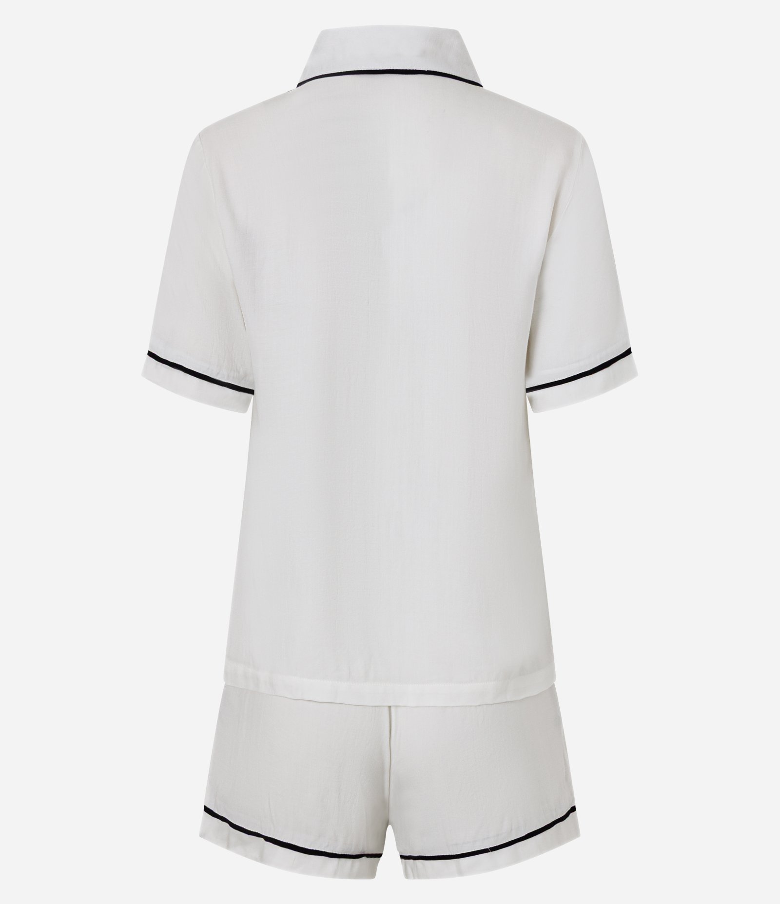 Pijama Short Doll Americano em Cetim de Viscose com Viés Contrastante Branco 2