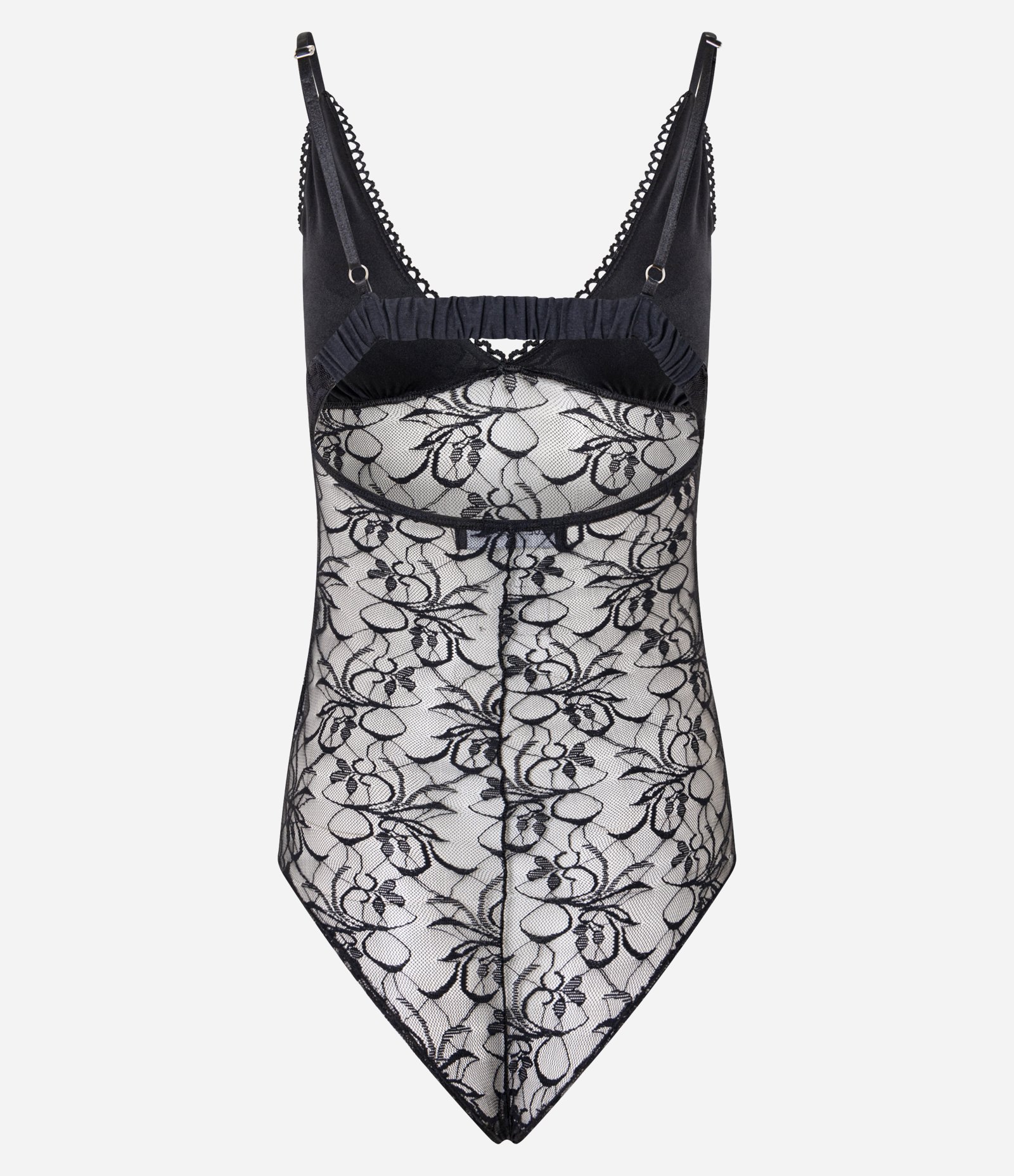 Body em Renda Floral com Tule e Decote em V Preto 3