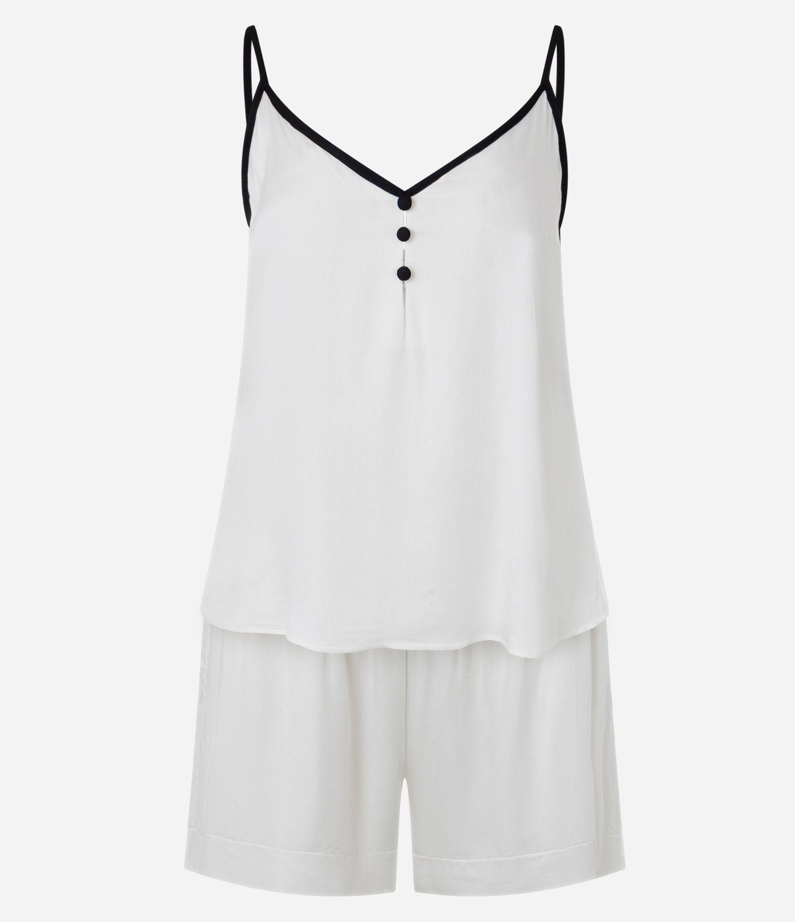 Pijama Short Doll em Cetim de Viscose com Viés Contrastante Branco 1