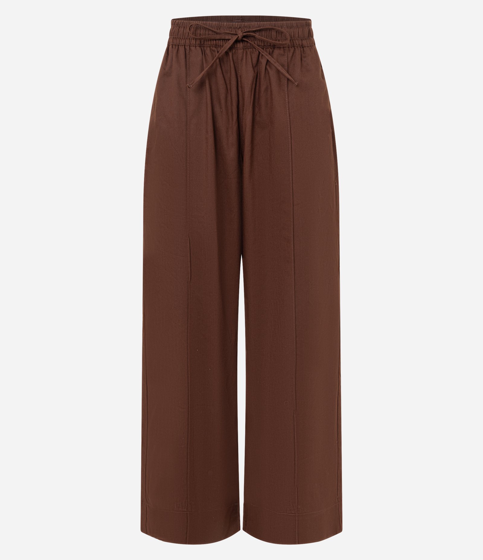 Calça Wide Leg em Sarja com Frisos Marrom 5