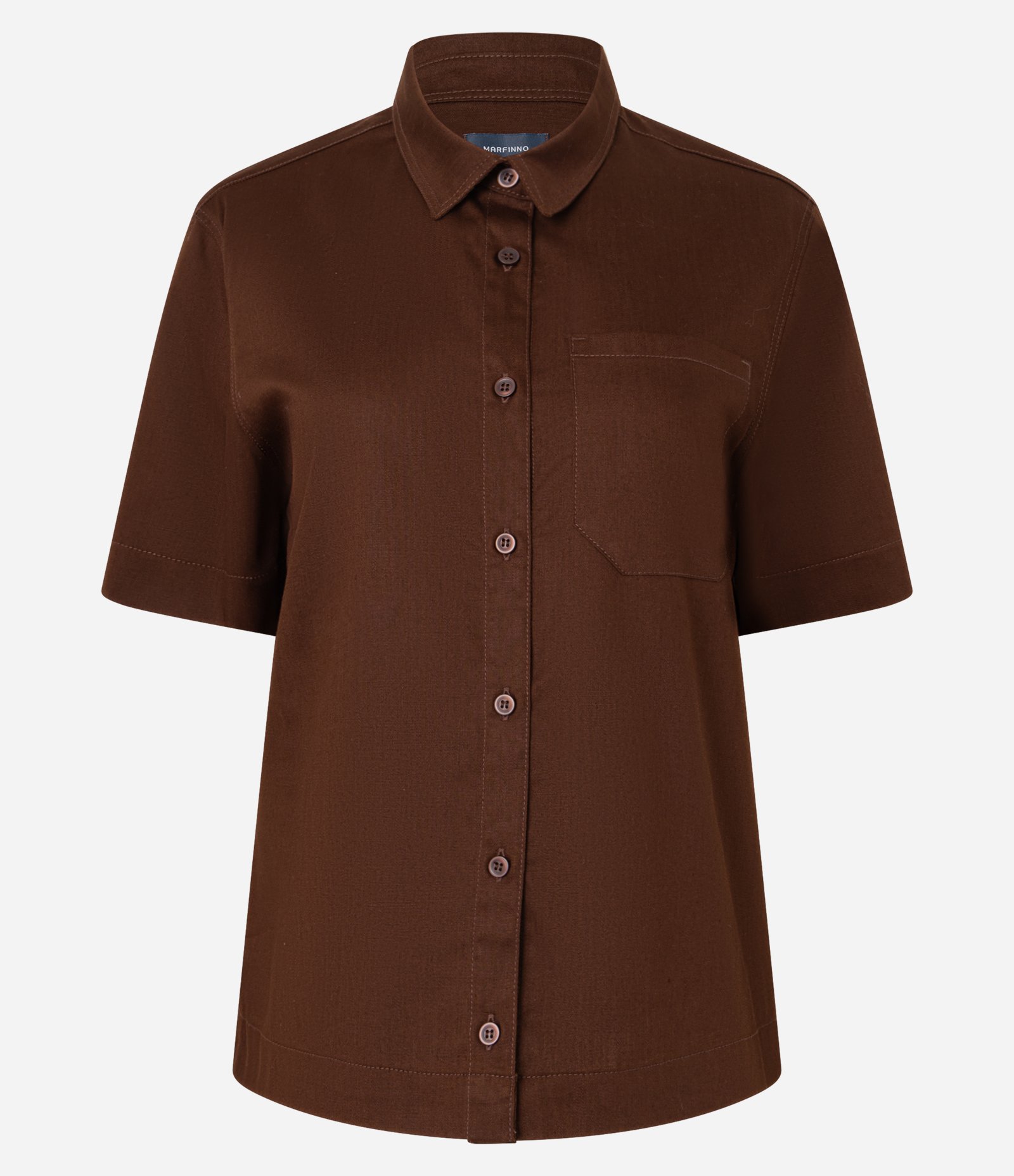 Camisa em Sarja com Bolso no Peito Marrom 5