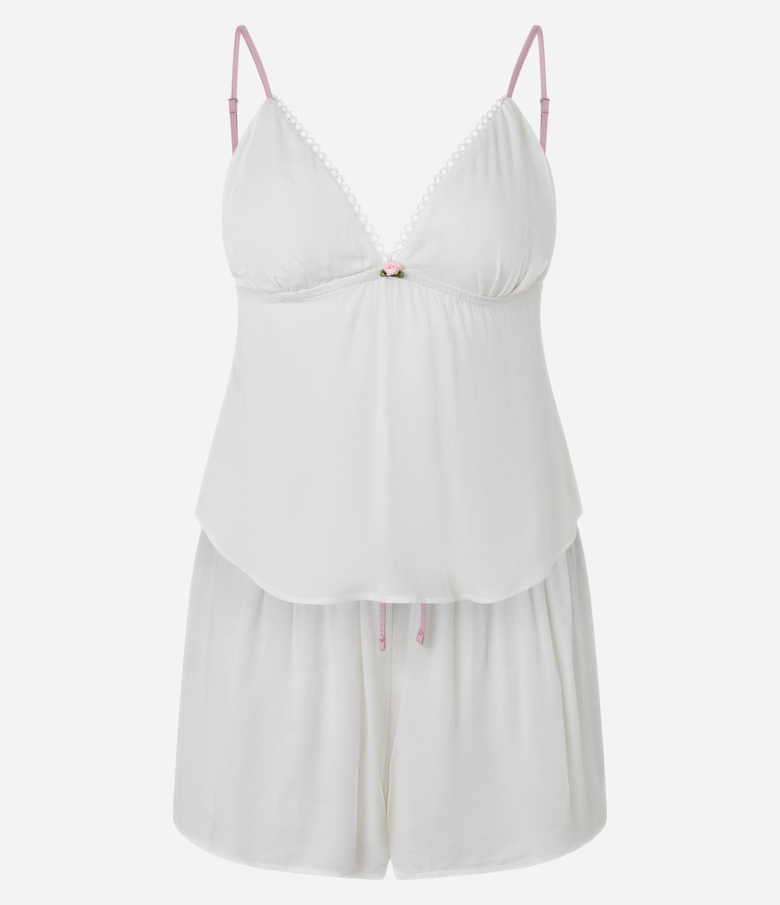 Pijama Short Doll em Viscose com Florzinha e Detalhe Contrastante Branco 4