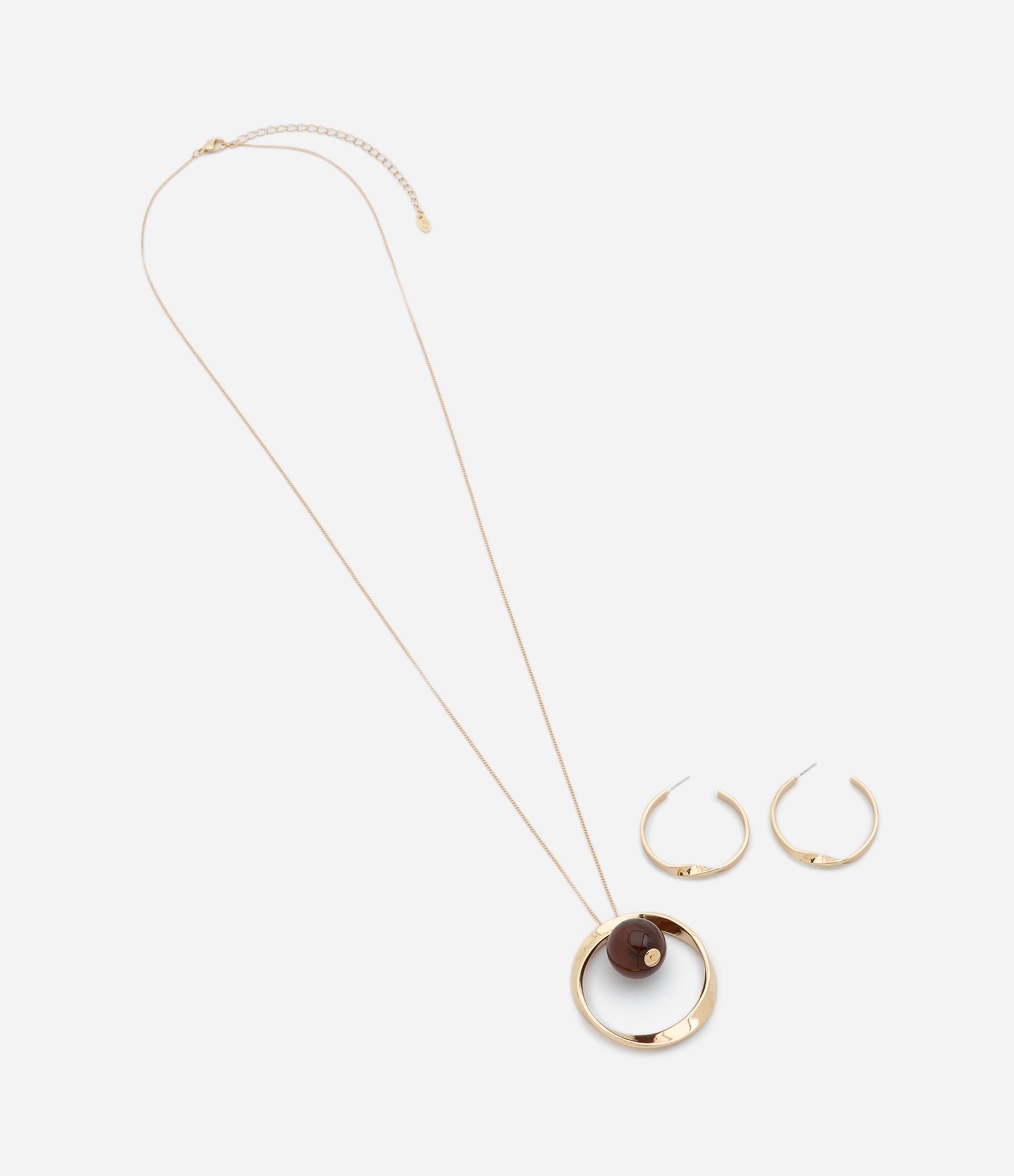 Conjunto de Colar Longo com Resina e Brincos Argola Dourado 2