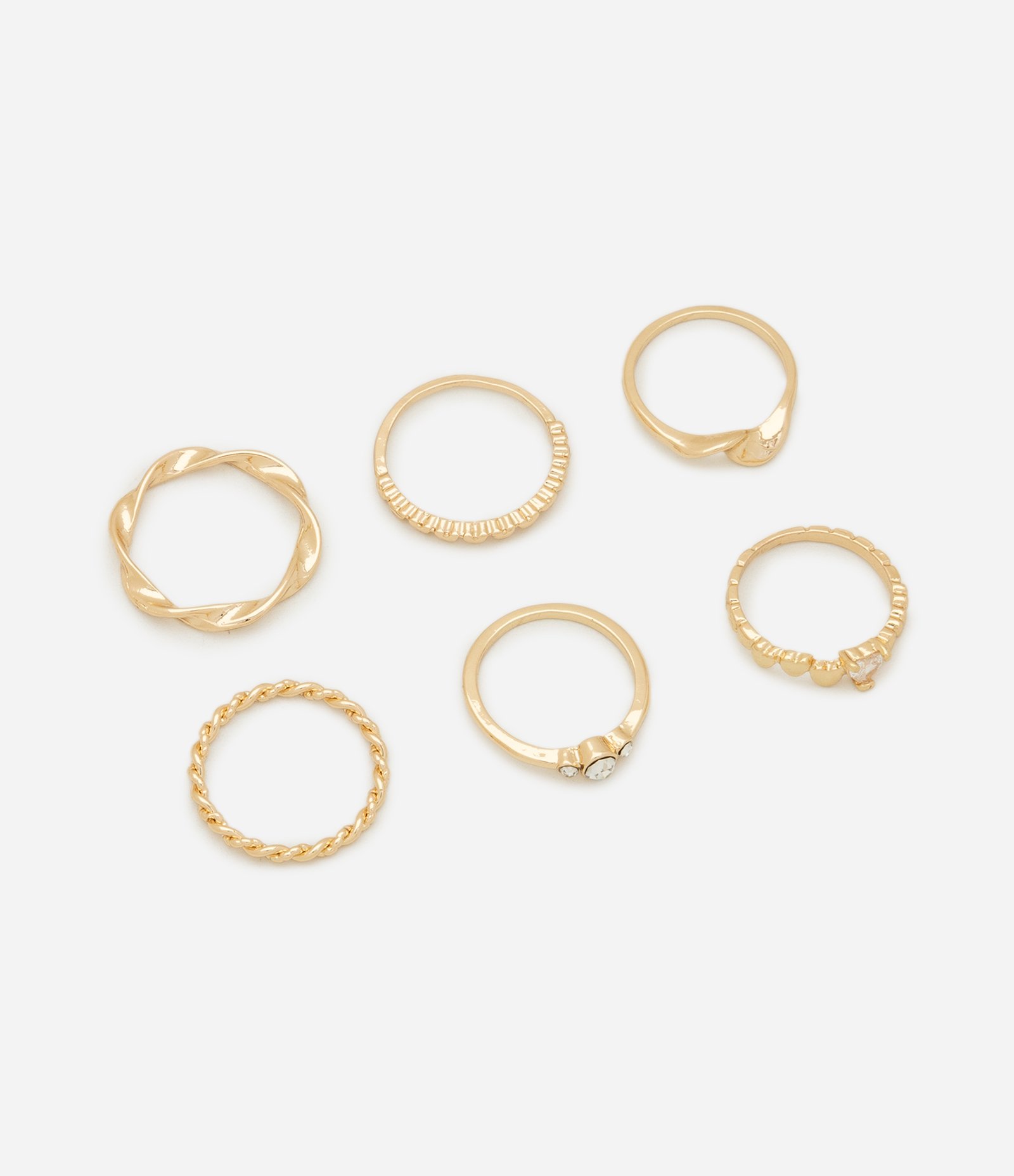 Kit 06 Anéis em Metal com Detalhes em Strass Dourado 1