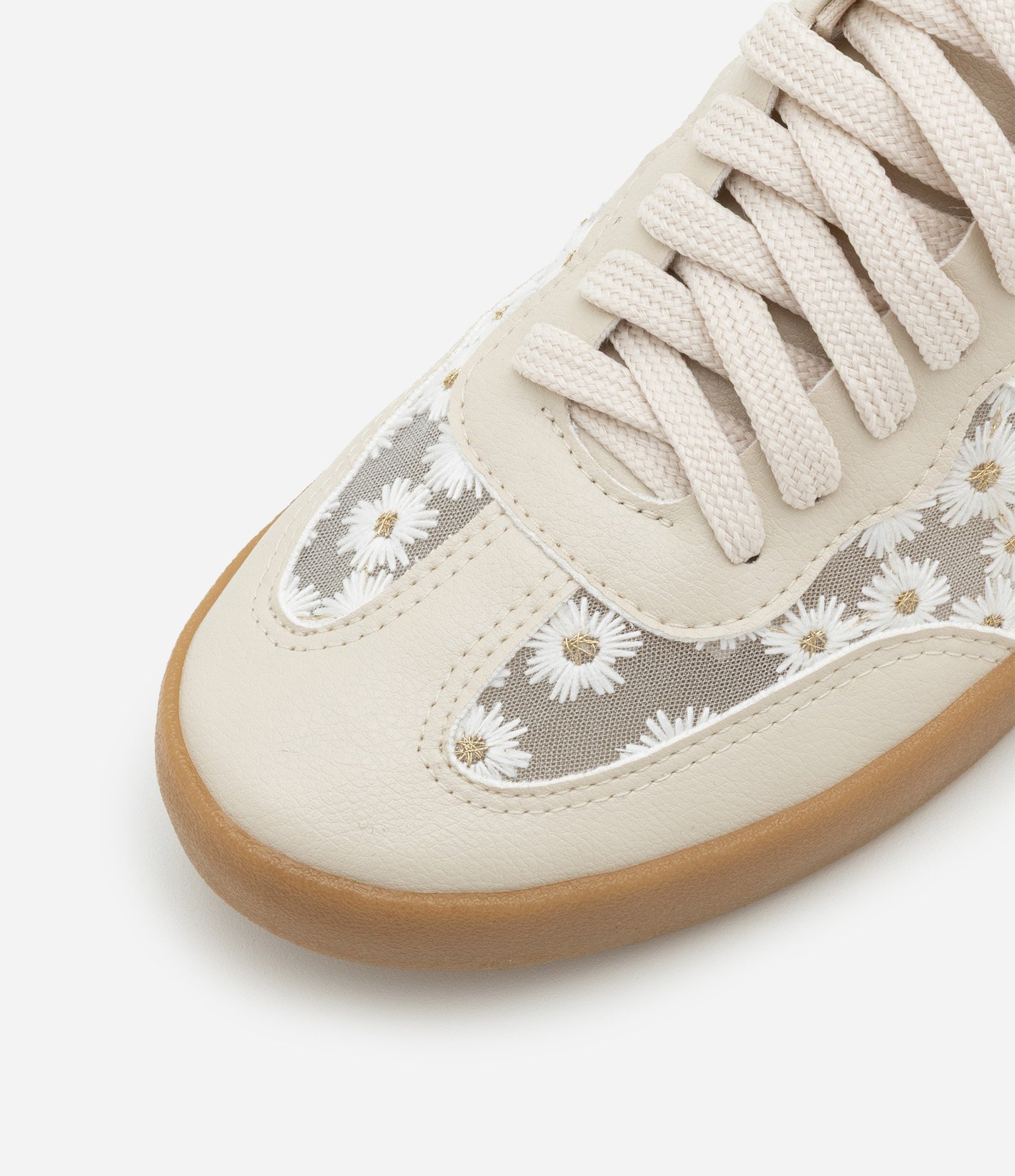 Tênis Chuteira com Tule e Bordado de Flores Bege 5