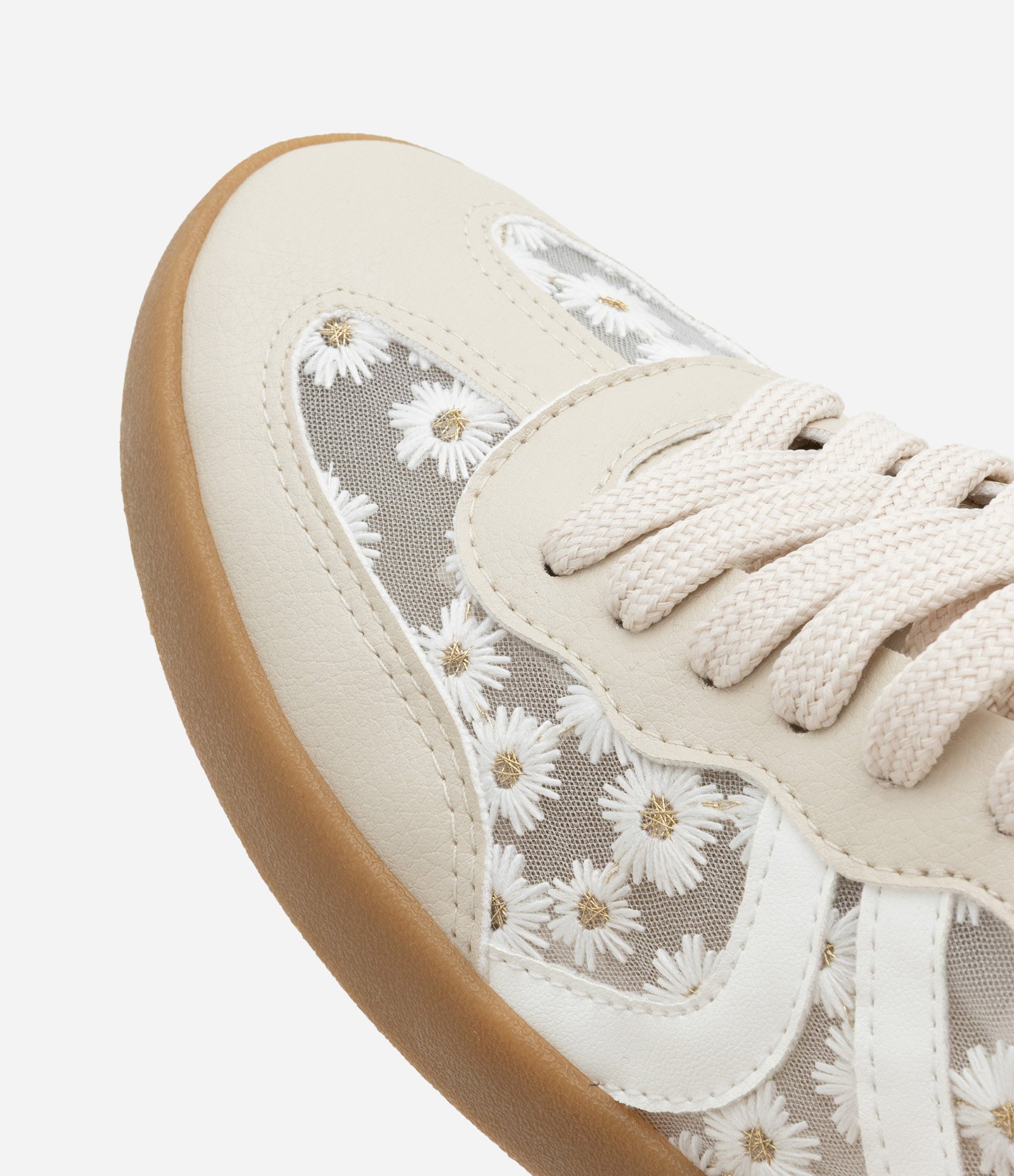 Tênis Chuteira com Tule e Bordado de Flores Bege 6