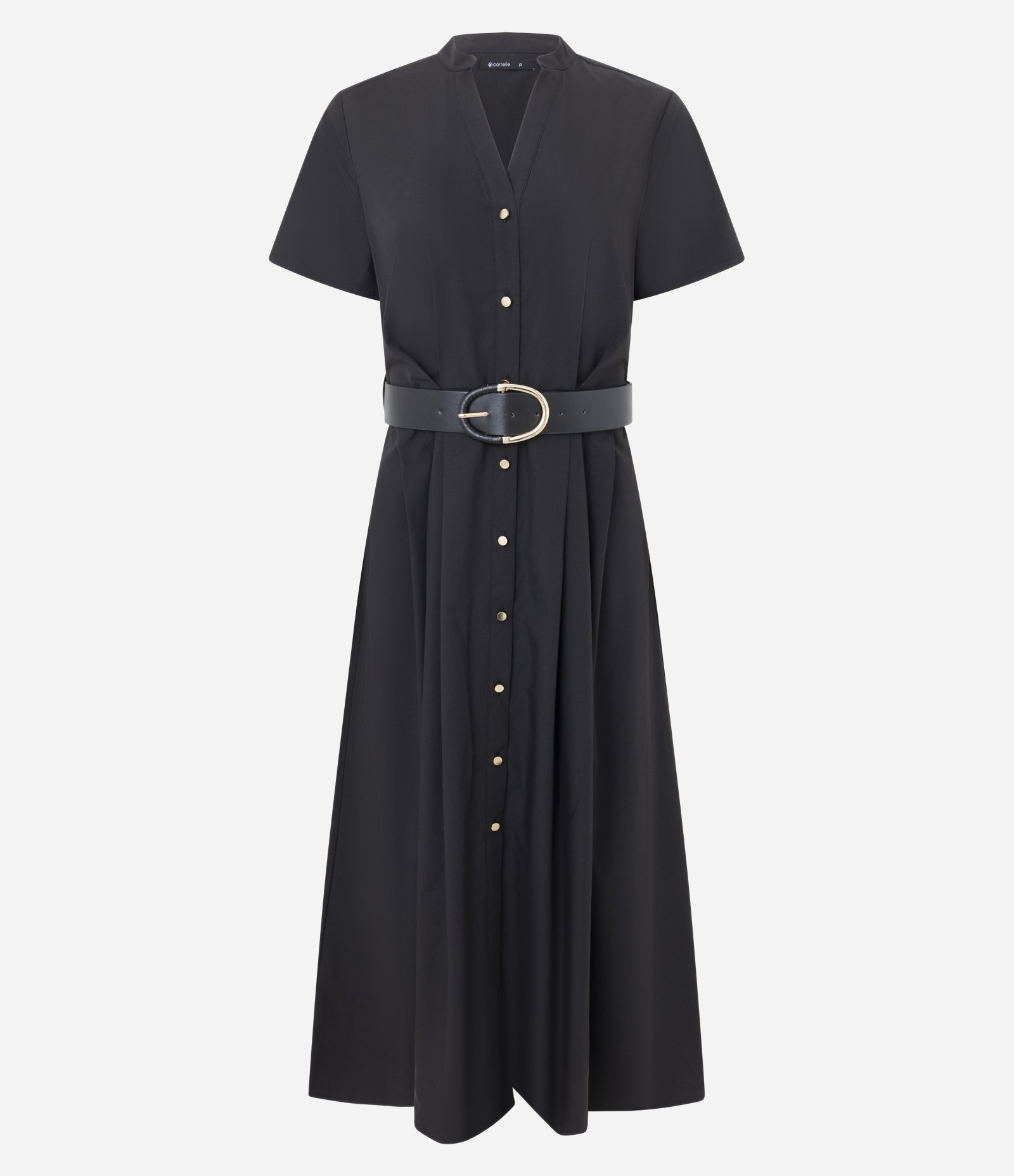 Vestido Midi Com Manga Curta e Cinto com Fivela Preto 4