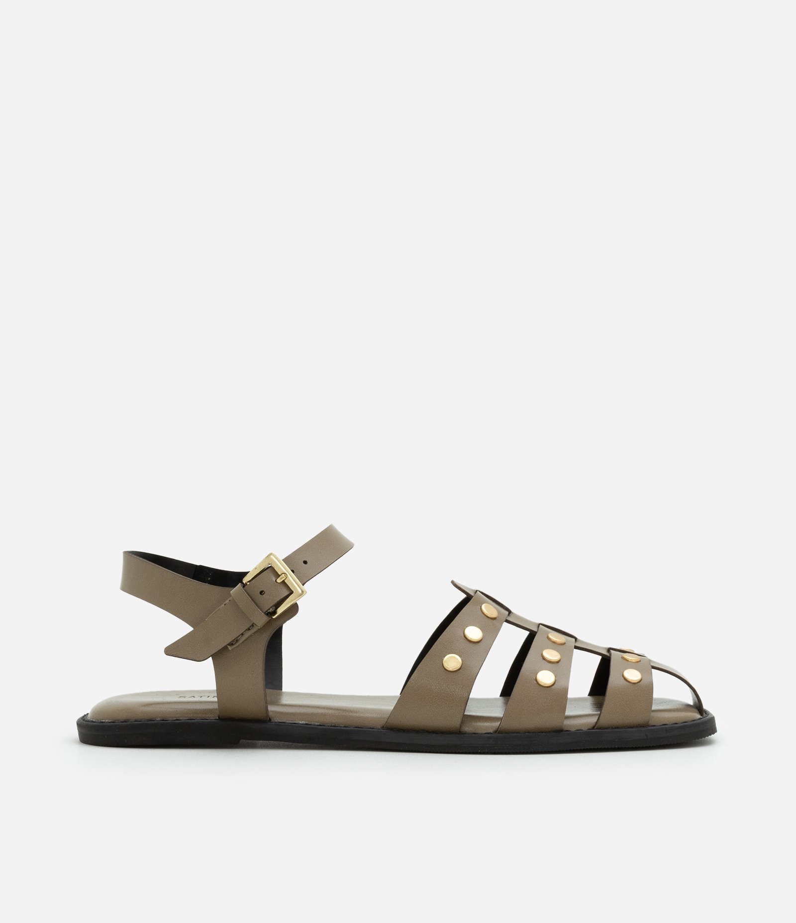 Sandália Rasteira Fisherman em PU com Tachas de Metal Verde 1