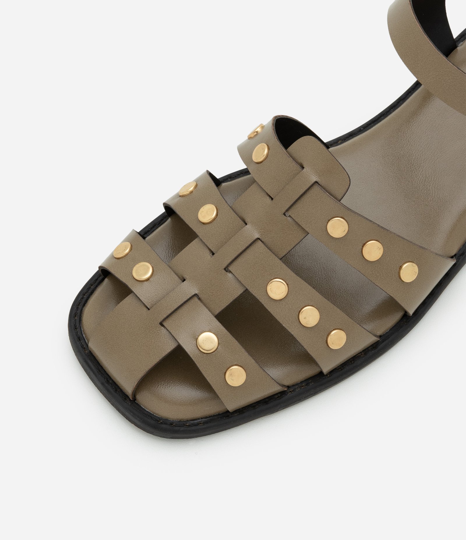 Sandália Rasteira Fisherman em PU com Tachas de Metal Verde 5